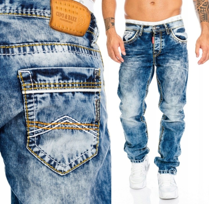 Spodnie Męskie Jeansy Cipo Baxx Skull Gruba Nić 100% bawełna 38/32