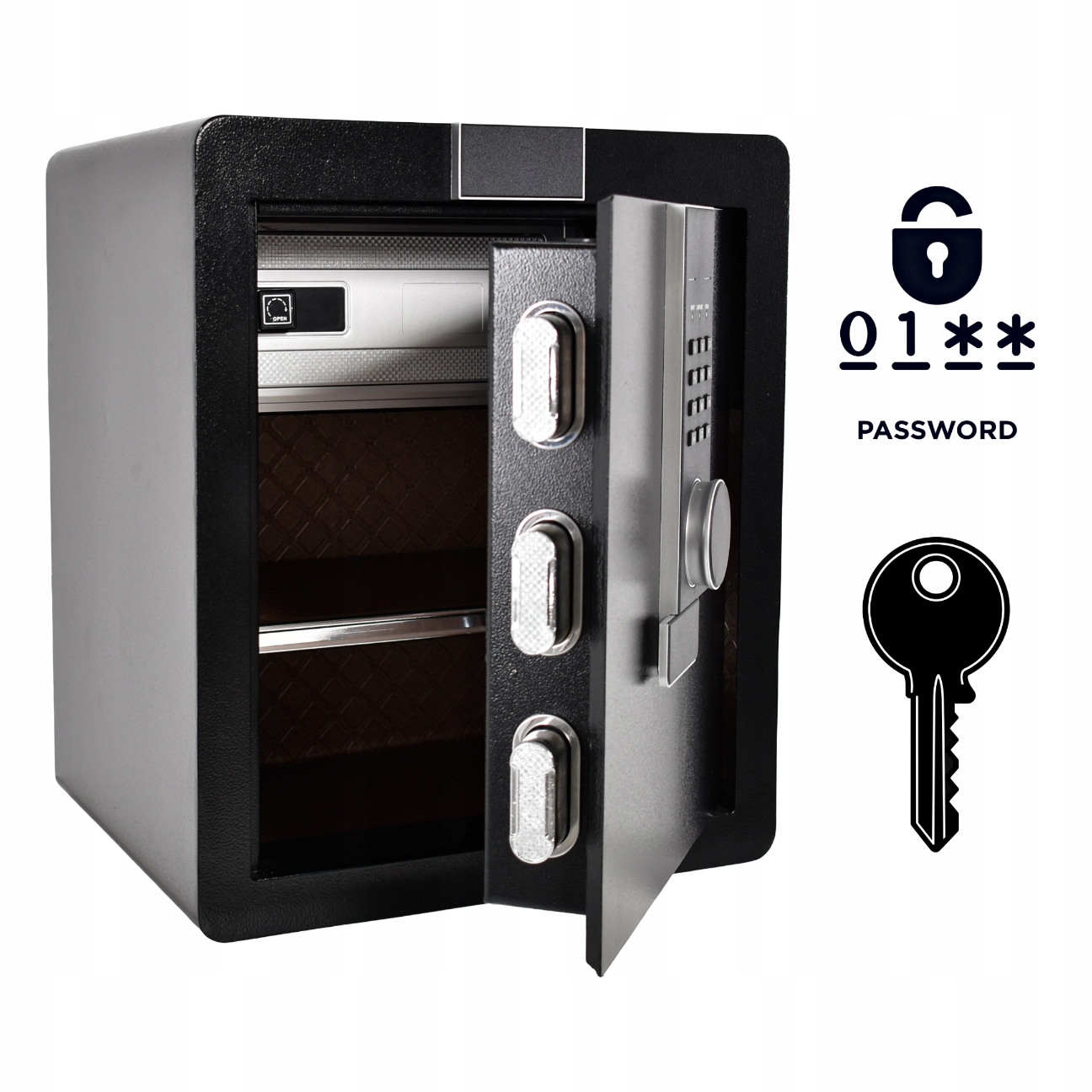 Pancerny Domowy Sejf z Zamkiem Elektronicznym i Kluczem 45x38x32 cm Czarny