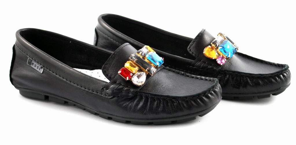 NESSI 21512 mokasyny damskie czarne skóra lico r39 Płeć kobieta