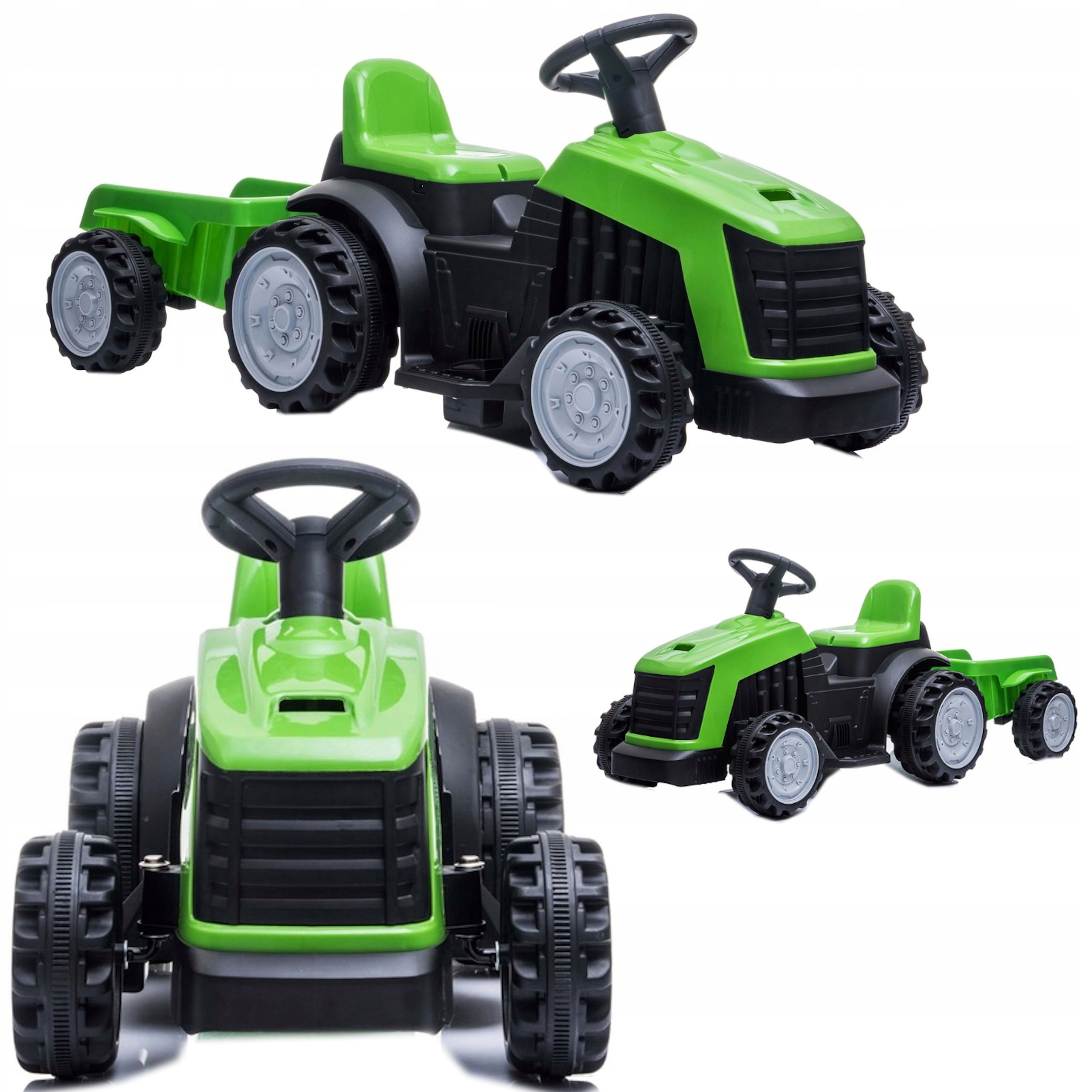 All4B Traktor z przyczepką Elektryczny pojazd na akumulator do 30 kg Green