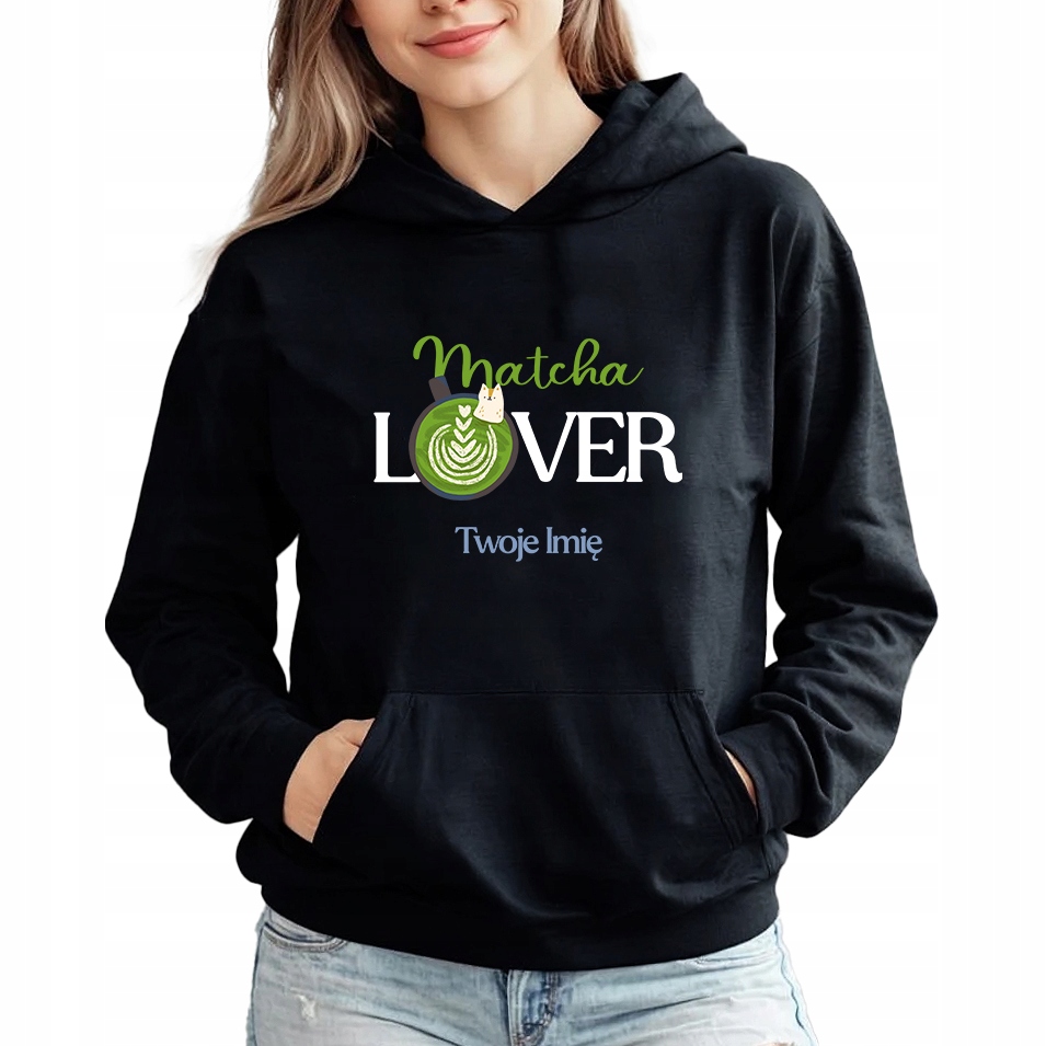 Mikina Černá Módní Mikina pro milovnici Matchy Matcha Lover Jméno M