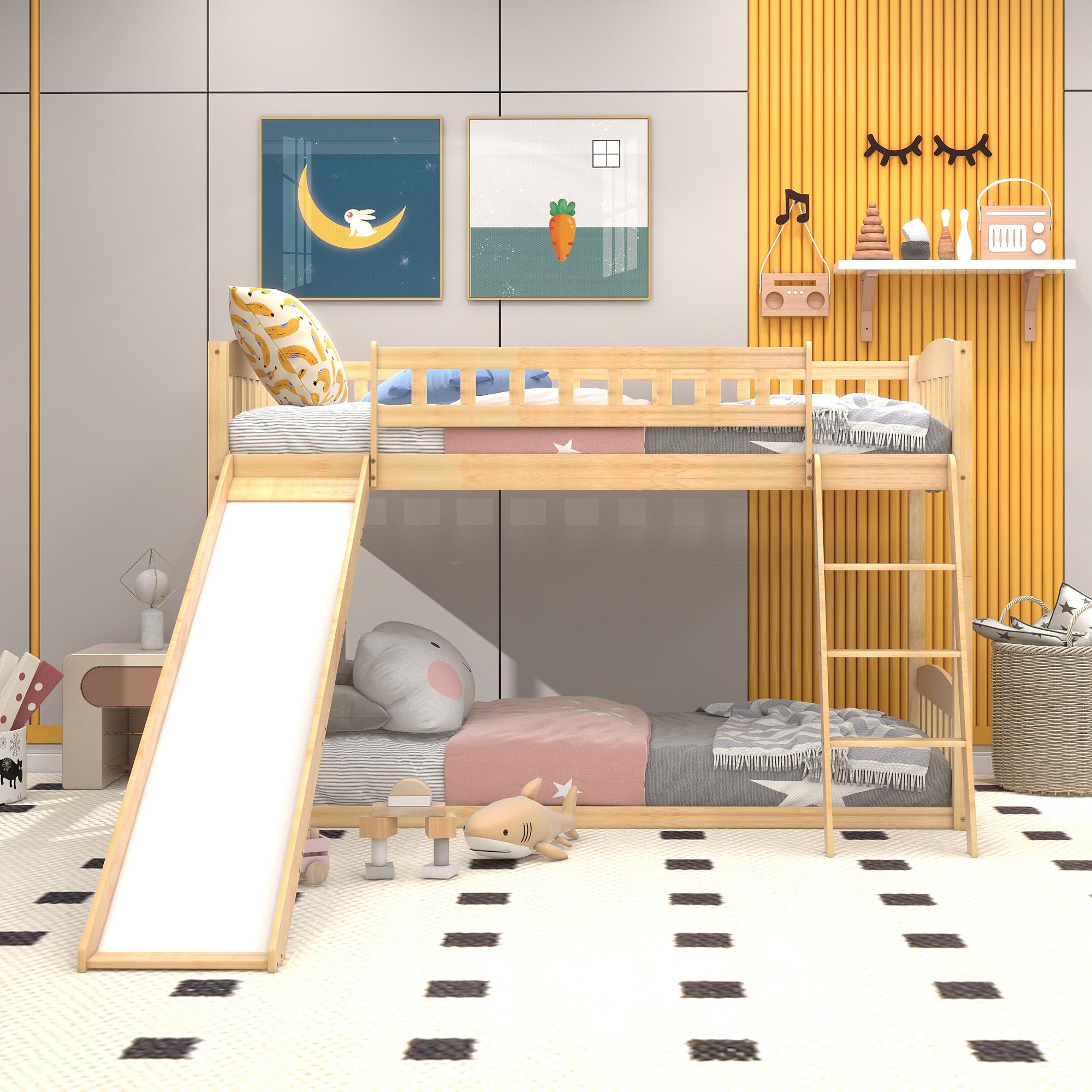 Łózko dziecięce Łóżko piętrowe ze zjeżdżalnią Marka bez marki