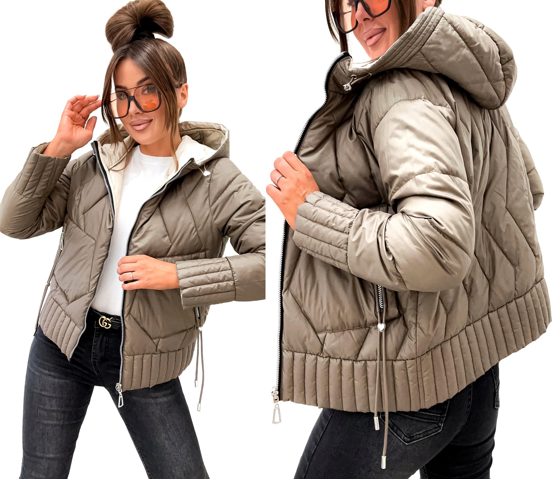 Wiosenna Kurtka Dwustronna Pikowana Damska