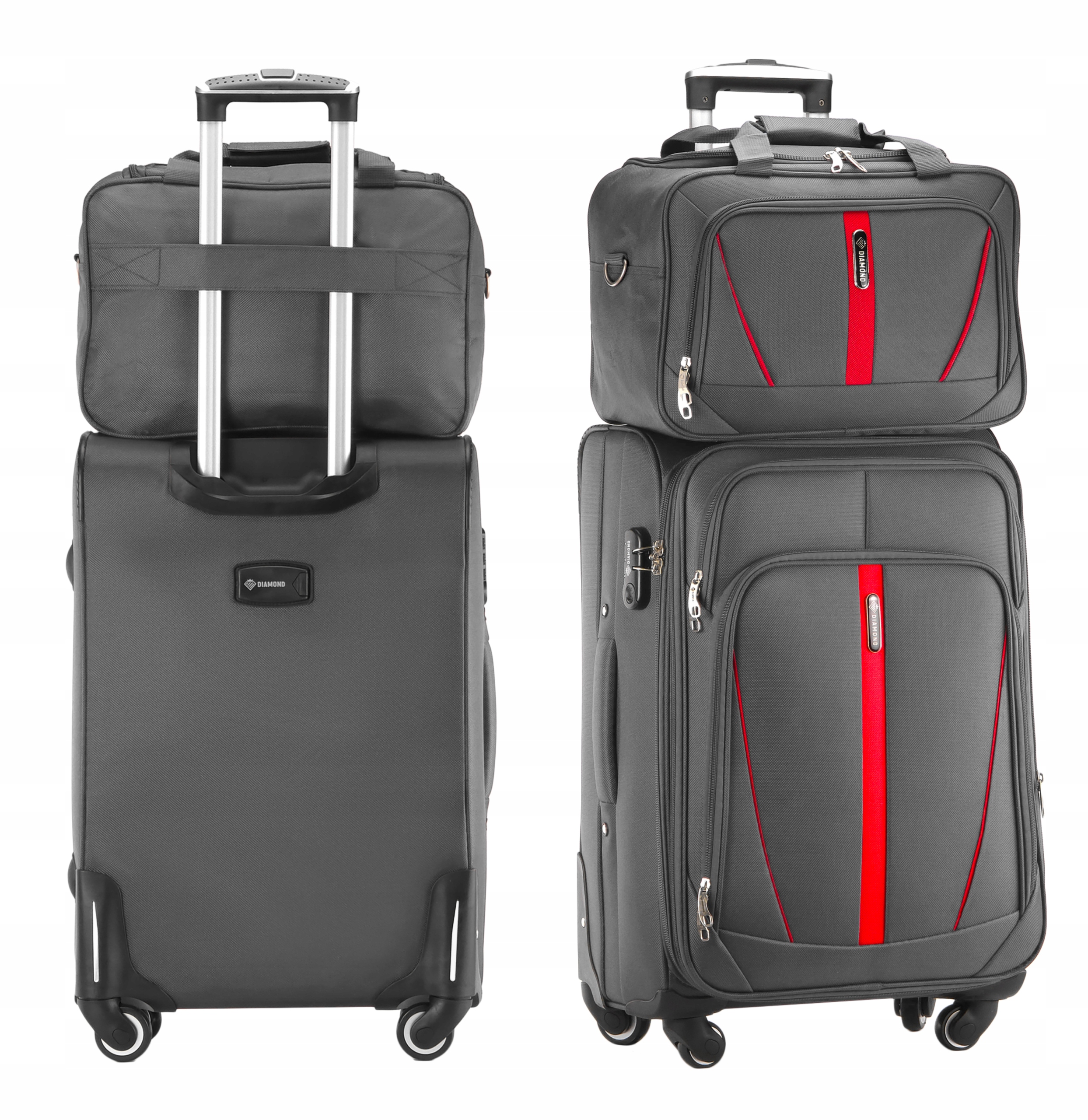 Set 2v1 Cestovní Kufr Střední M Taška Šedá Zavazadla 4 Kolečka C330