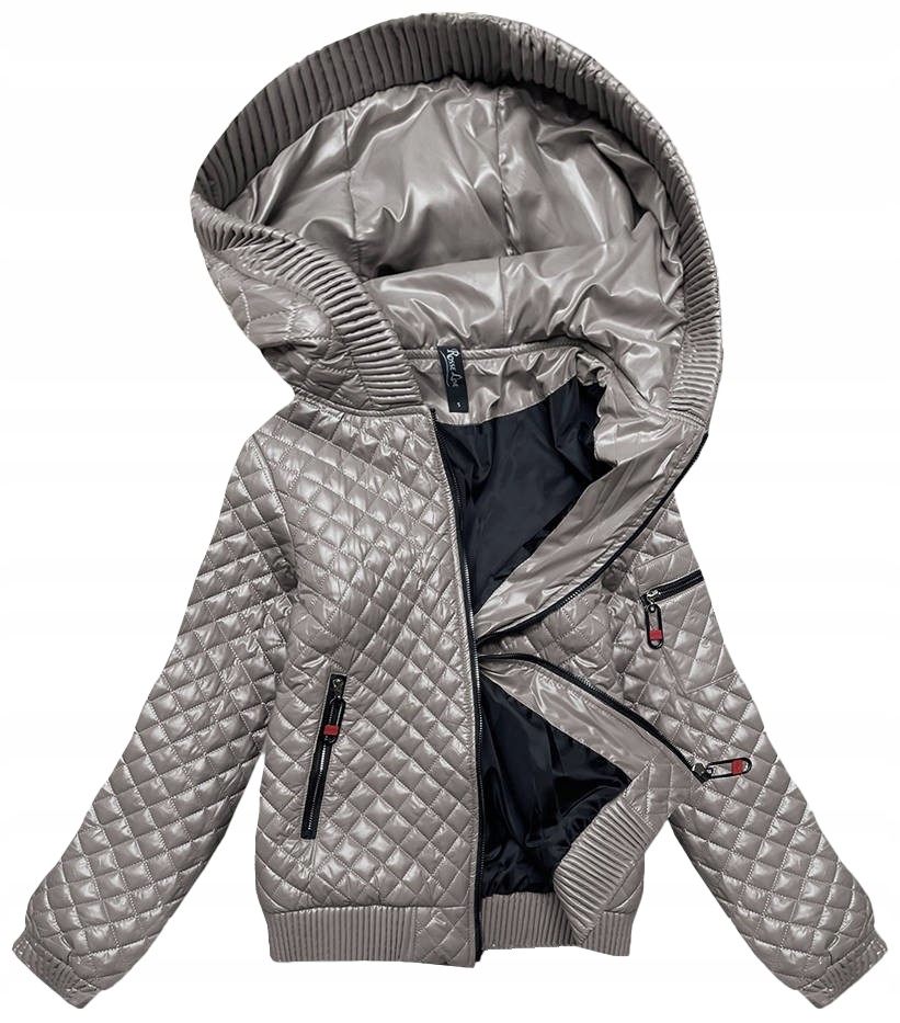 Dámská Prošívaná Bunda S Kapuce 7261 Béžová S (36)