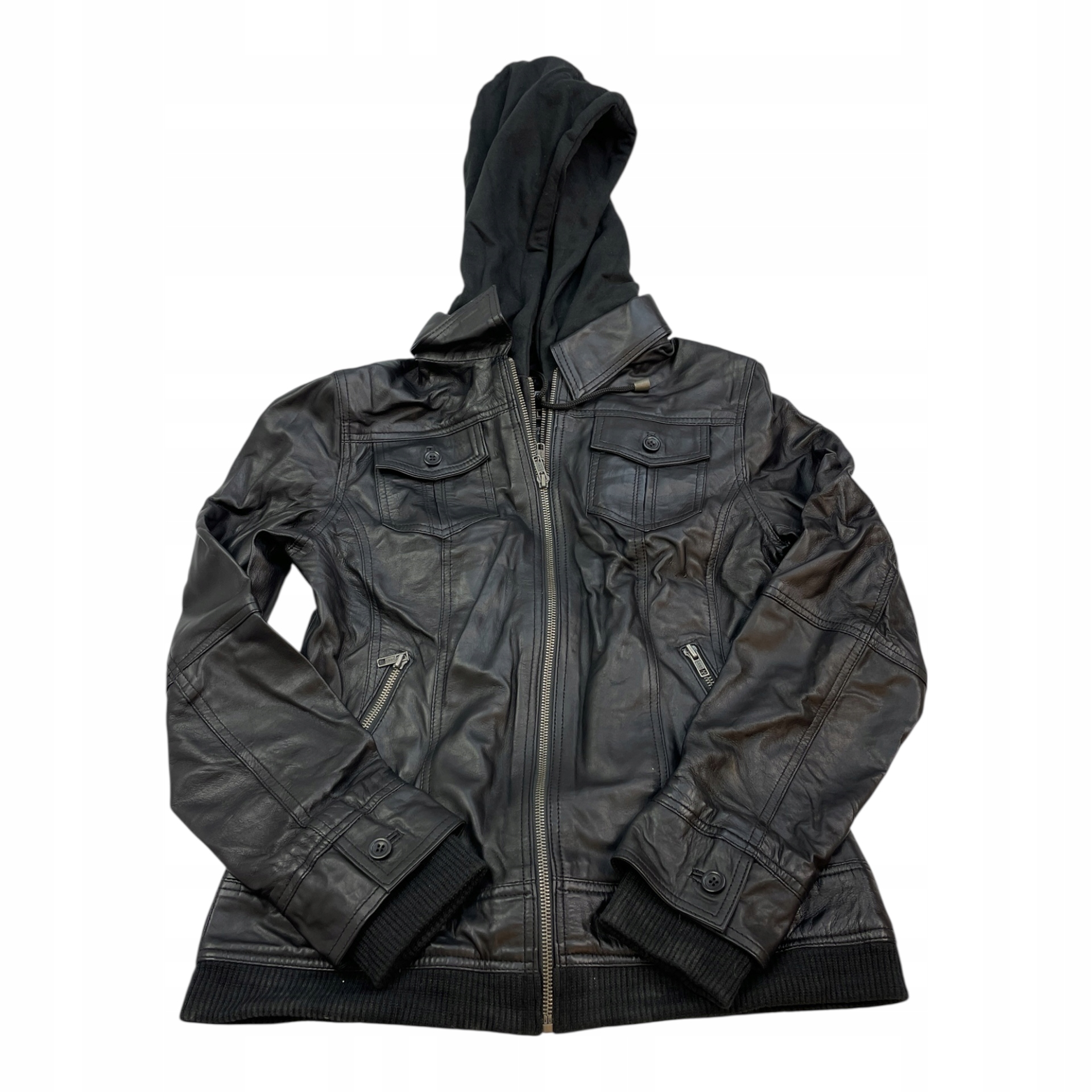 Dámská kožená bunda Real Leather černá, velikost M s odnímatelnou kapucí