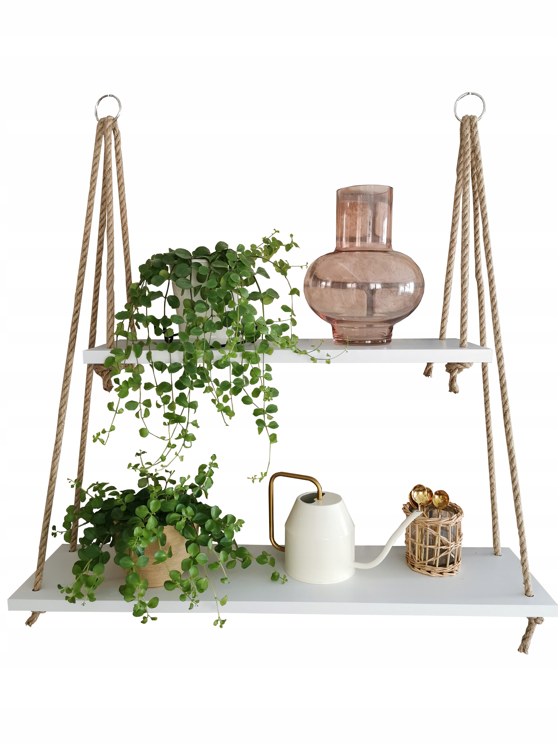 

Wisząca biała półka na sznurkach linach loft