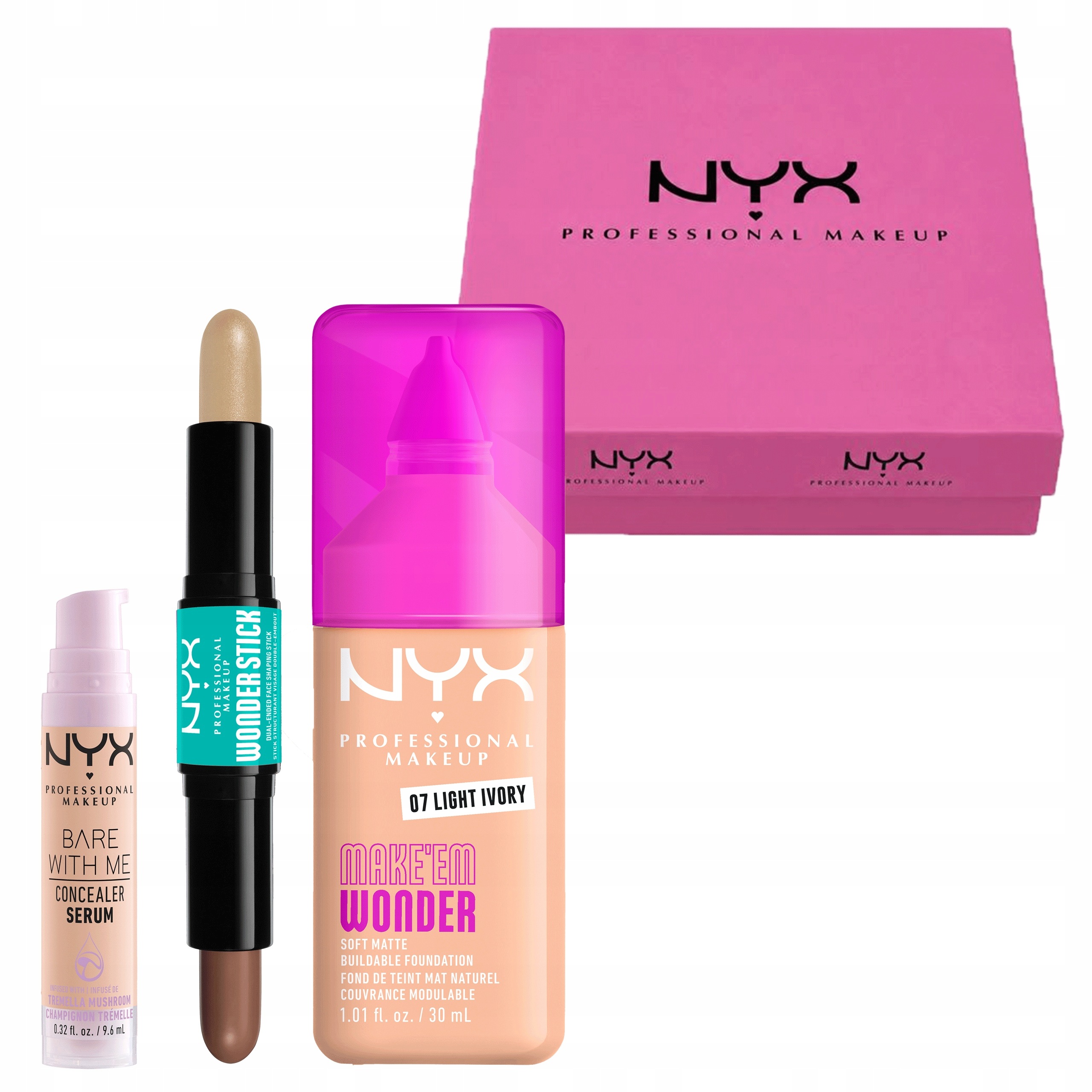 Zestaw Nyx Podkład Light Ivory Korektor Bare With Me Light Wonderstick