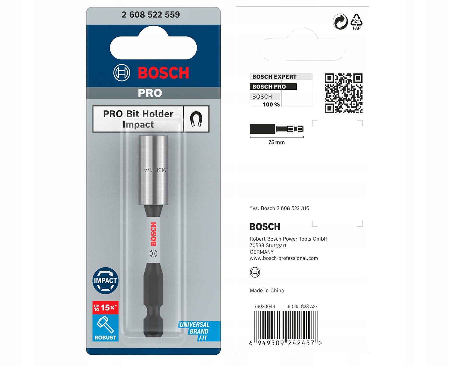 UCHWYT WIERTARSKI DO BITÓW 75MM 1/4 PRO BIT HOLDER BOSCH Długość bitu 75mm