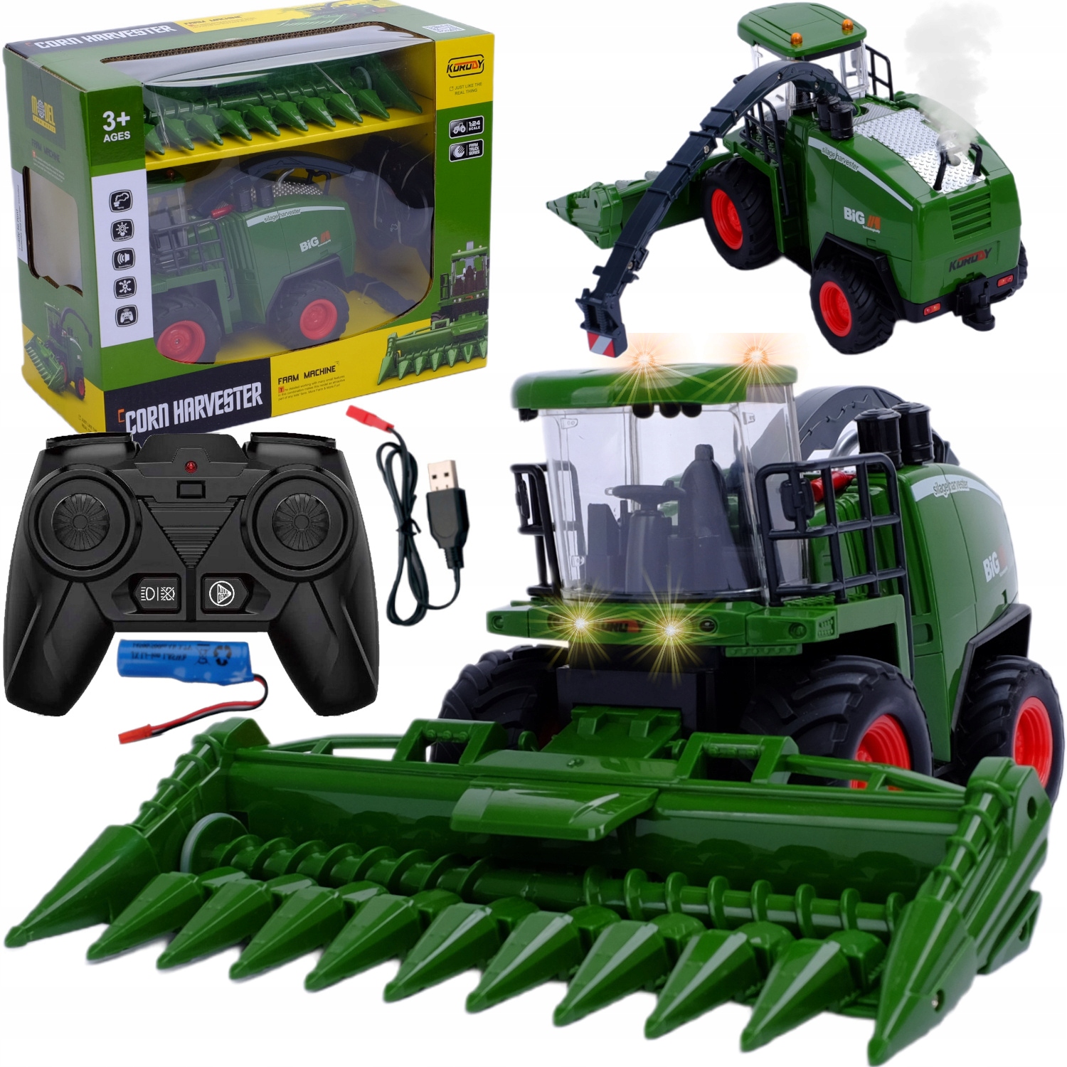 Kombajn Zdalnie Sterowany Z Dymem do kukurydzy Traktor Led Dymi Rc Usb