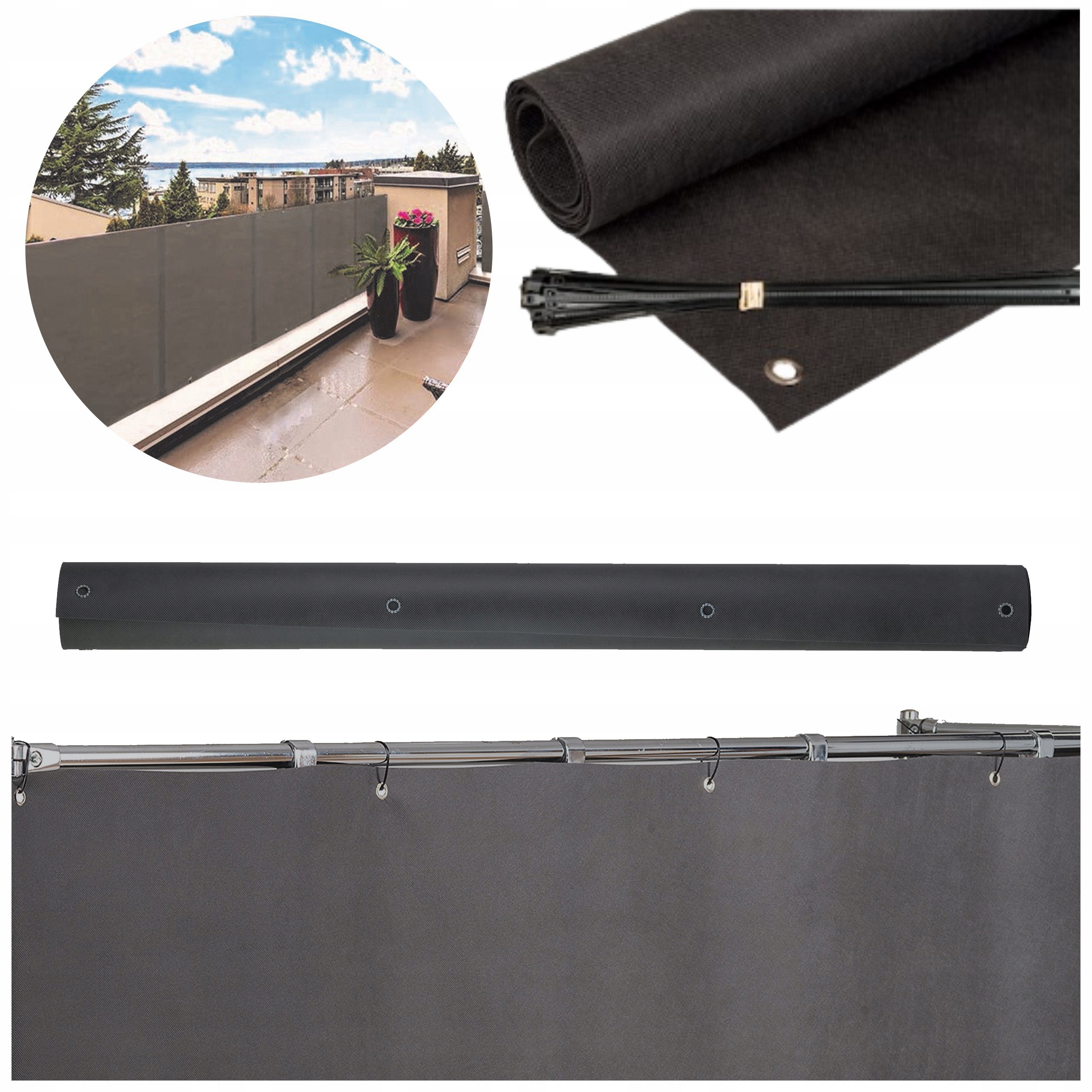 Osłona Na Balkon 1,1X5M Grafitowa Mata Balkonowa