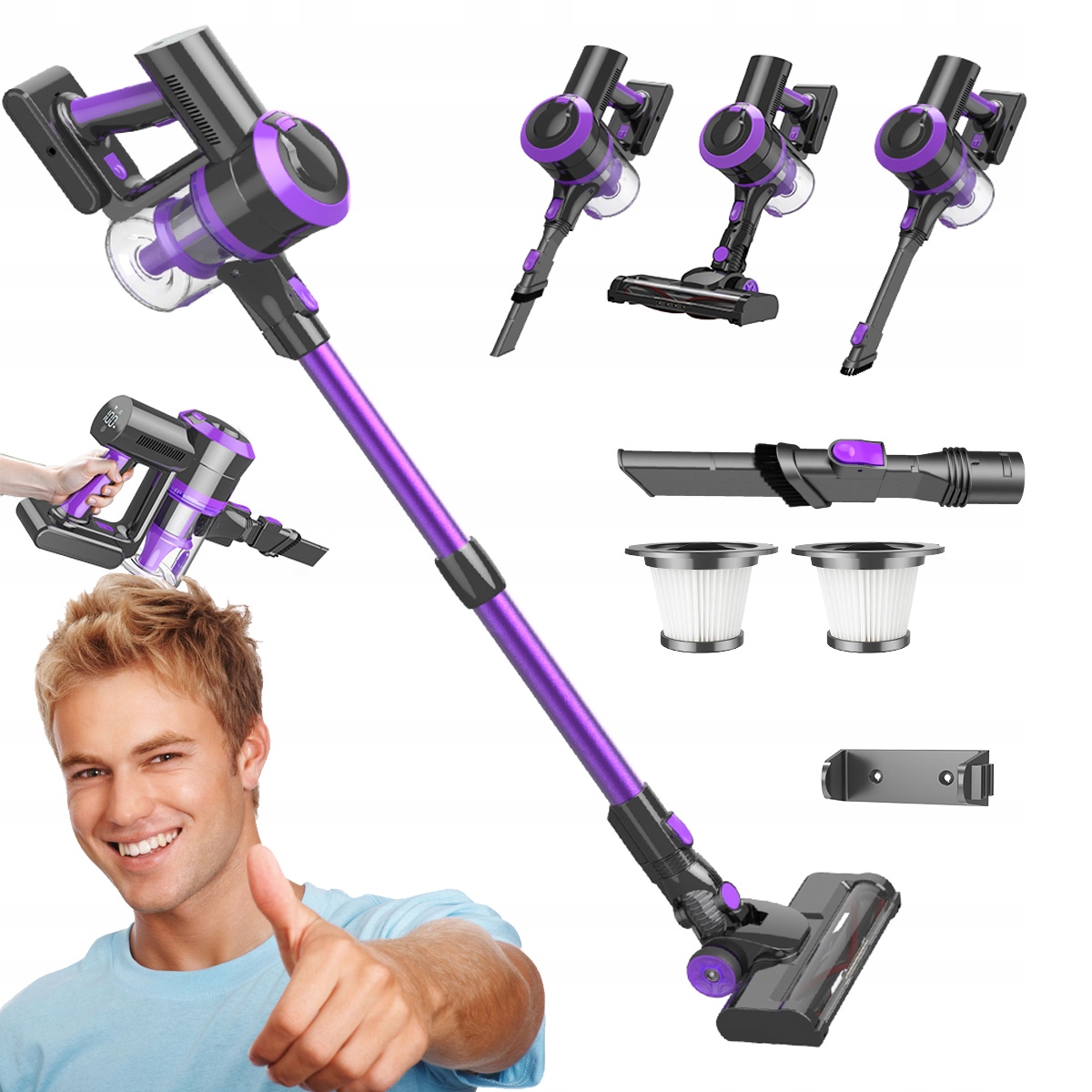 Odkurzacz Pionowy Bezworkowy Przewodowy Ręczny Mocny 4W1 400W 30KPA