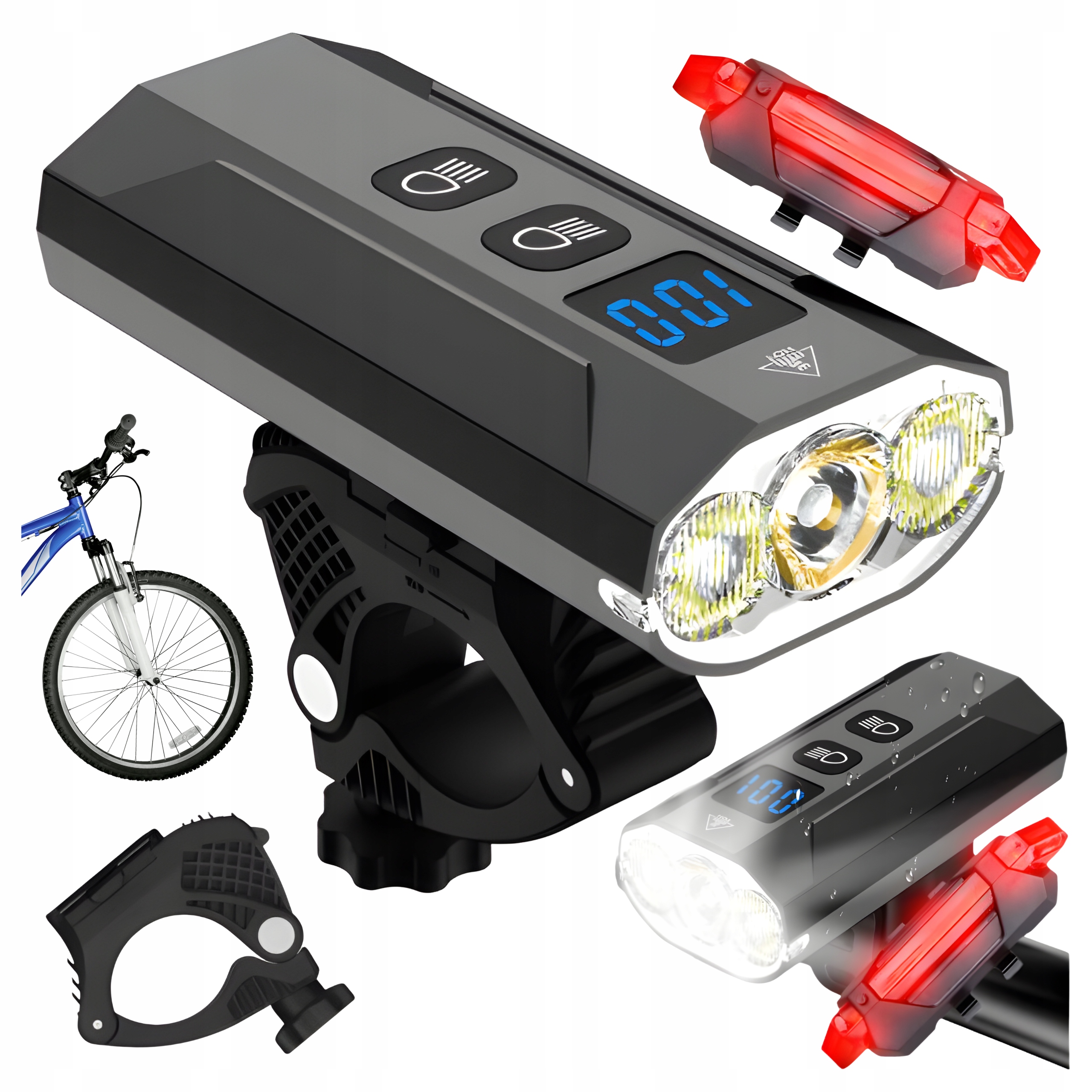 Lampka Rowerowa Led przód+tył 900lm 5 Trybów 2500mAh IP65 Uchwyt 360 Mocna