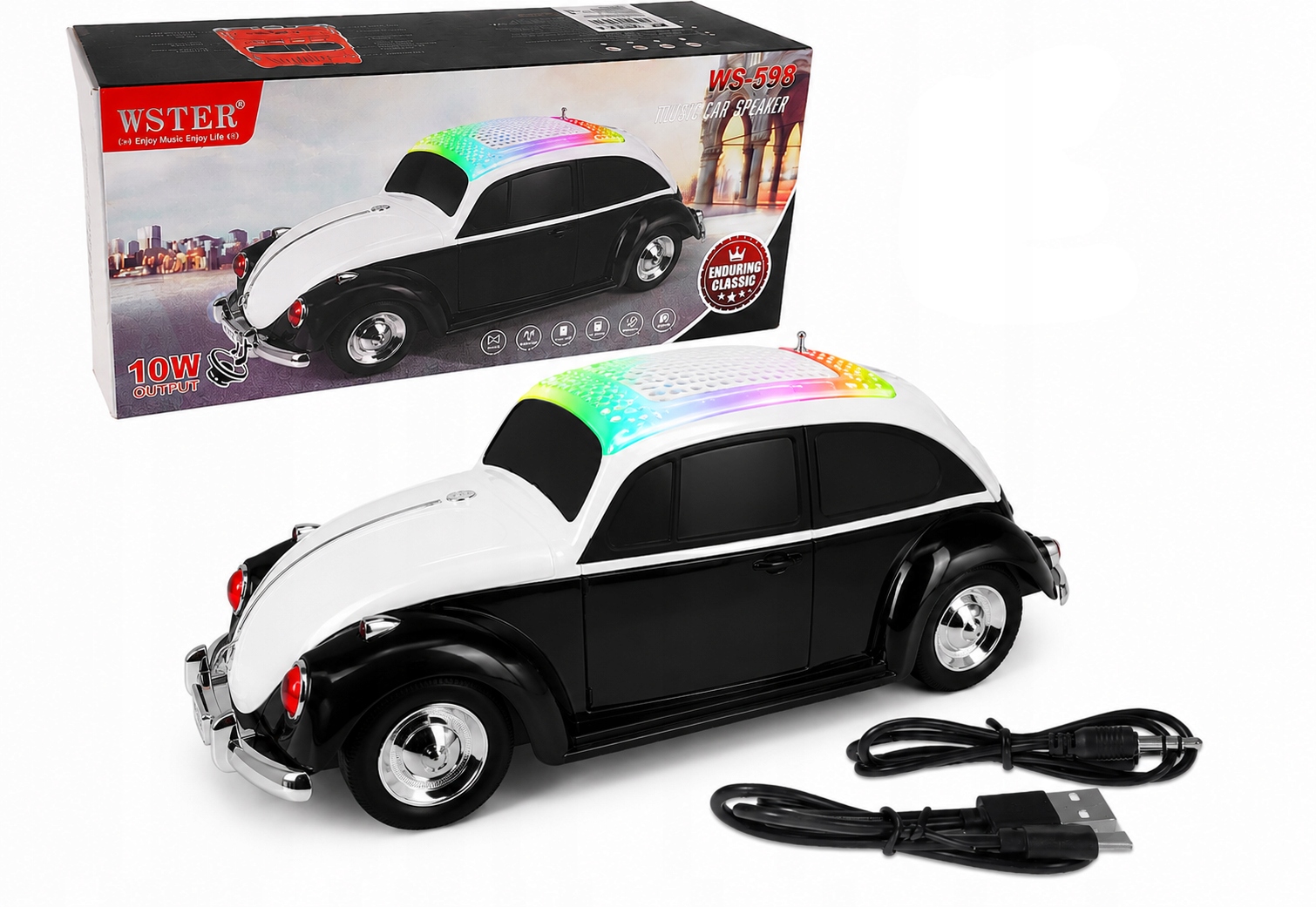 Bluetooth reproduktor do auta Garbus Fm rádio Usb MP3 3W Akumulátorový Bílý