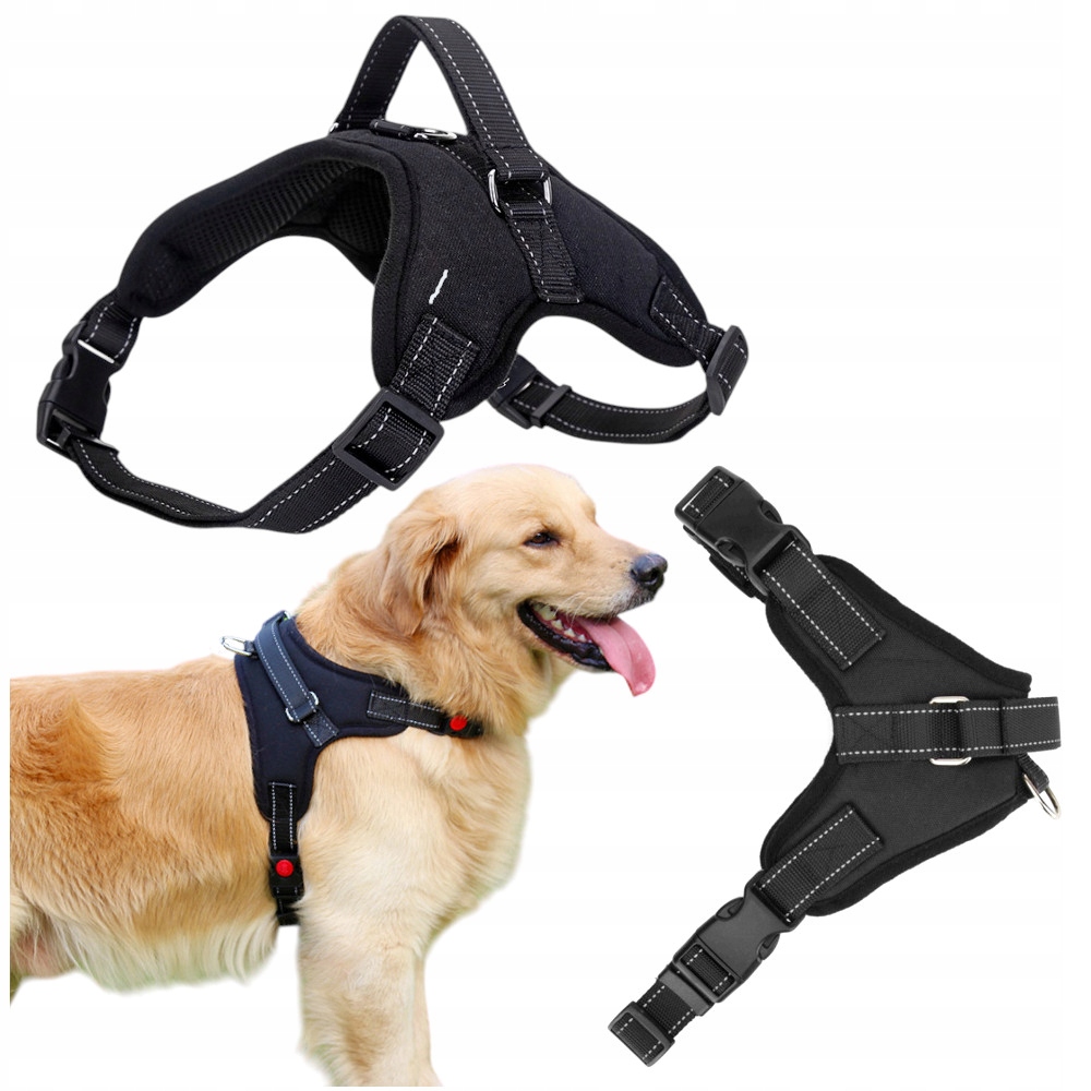 Levně Pohodlné Postroje Pro Psa Nastavitelné, Prodyšné, S Reflexními Prvky, Černé