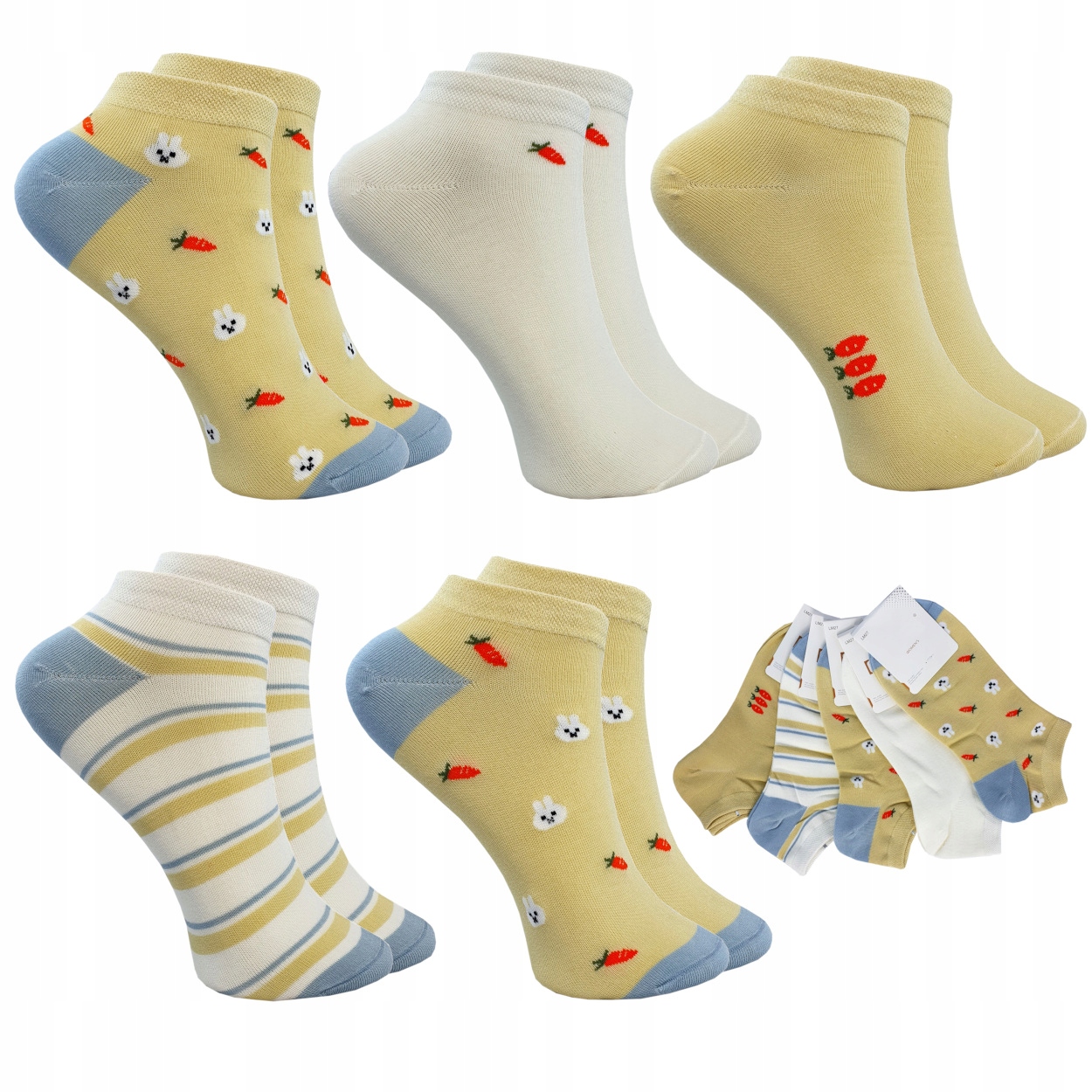 

5x Stopki Damskie Kolorowe Bawełna Skarpetki