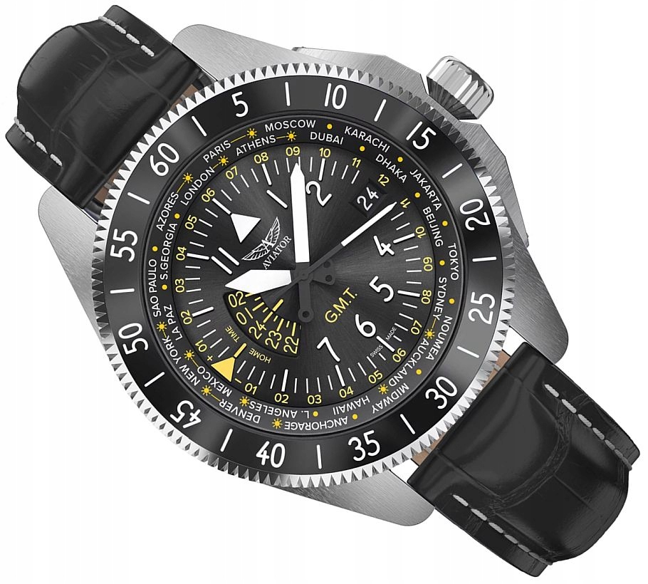 Hodinky Aviator Airacobra V.1.37.0.307.4 Swiss Made Pilot Premium Gmt Box
