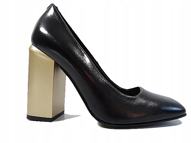 černé klasické dámské pohodlné lodičky se zlatým podpatkem Sala 37