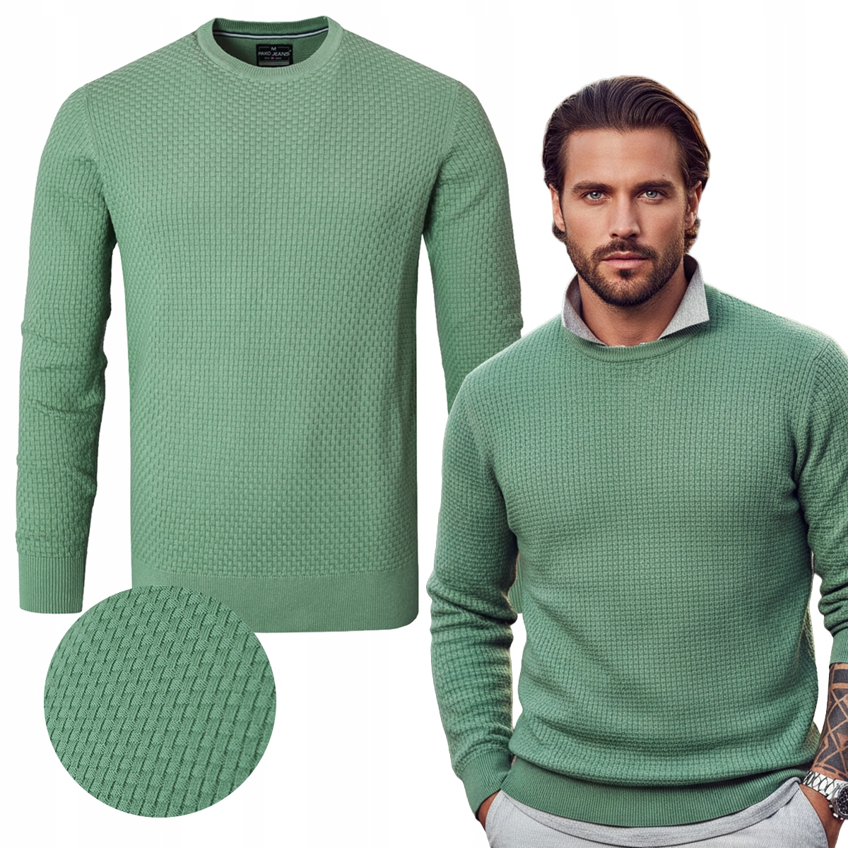 Elegantní pánský svetr Klasický Zelený Bavlněný XL Pako Jeans