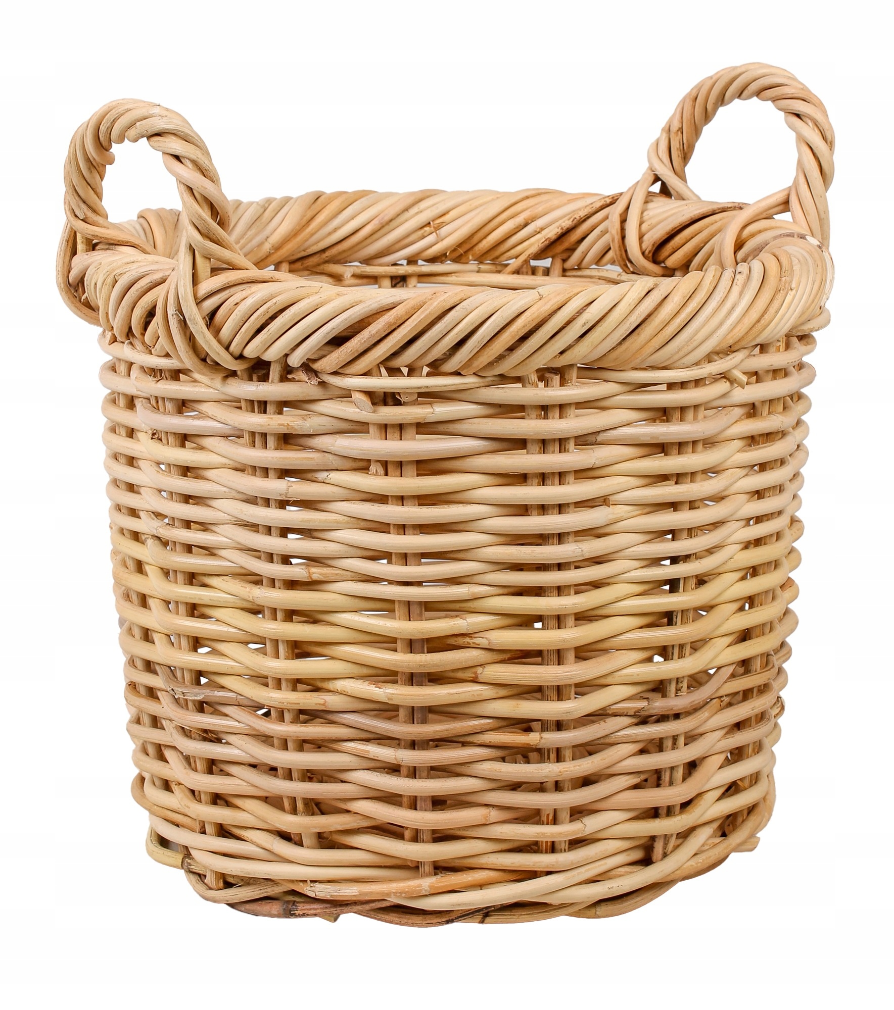 Duży Naturalny Okrągły Kosz Z Rattanu Z Uchwytami 38x38x34/41 cm