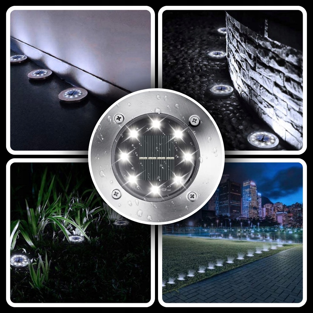 LAMPA SOLARNA OGRODOWA LAMPKI LED GRUNTOWE DYSK CZUJNIK ZMIERZCHU 12 x DYSK Marka bez marki
