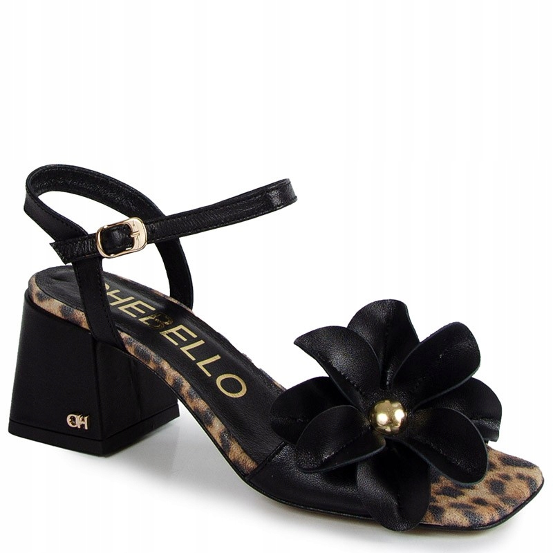CheBello 4699 Černé Kožené Sandály S Květem 37