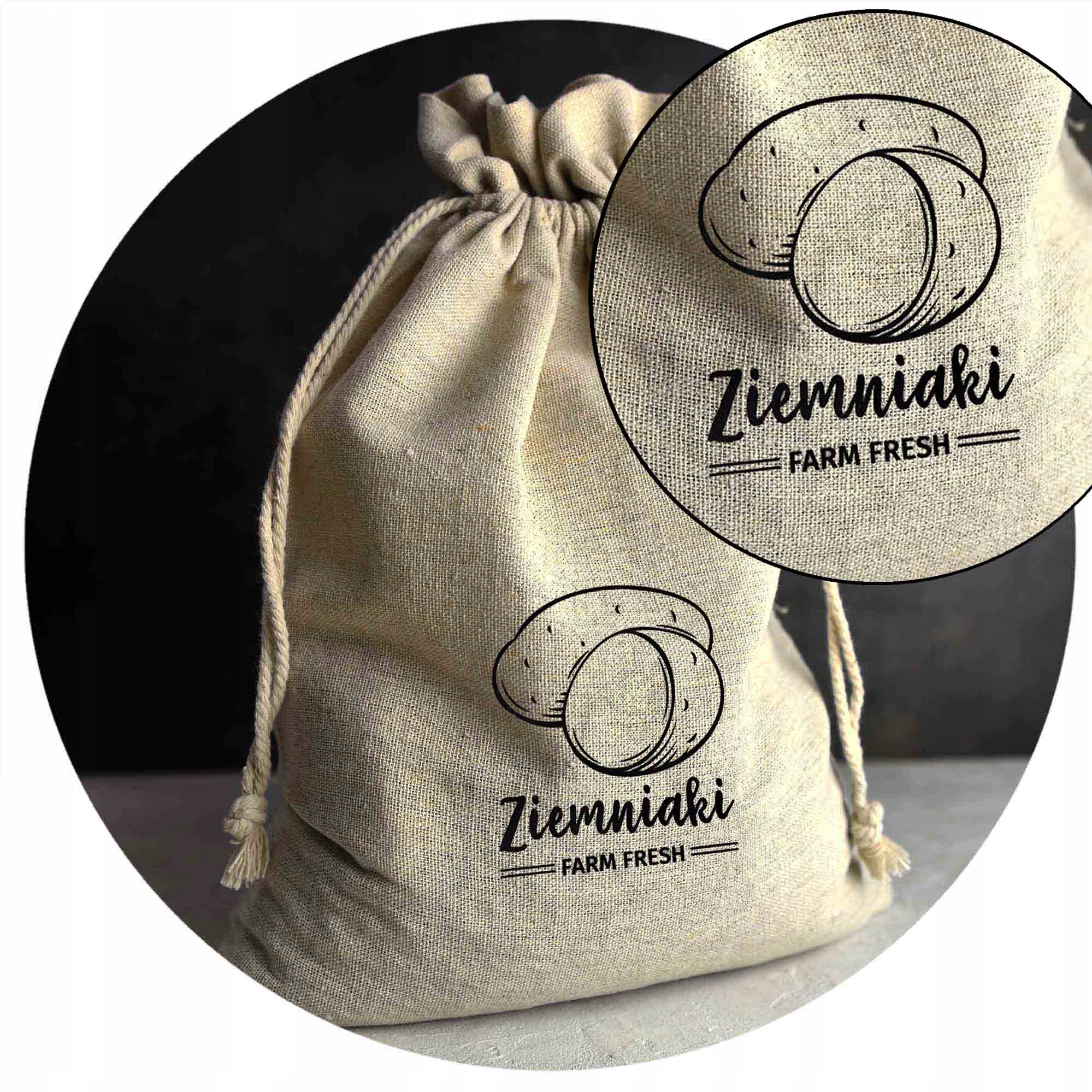 

Worek Lniany Duży 35x50 Ziemniaki nadruk Eko len