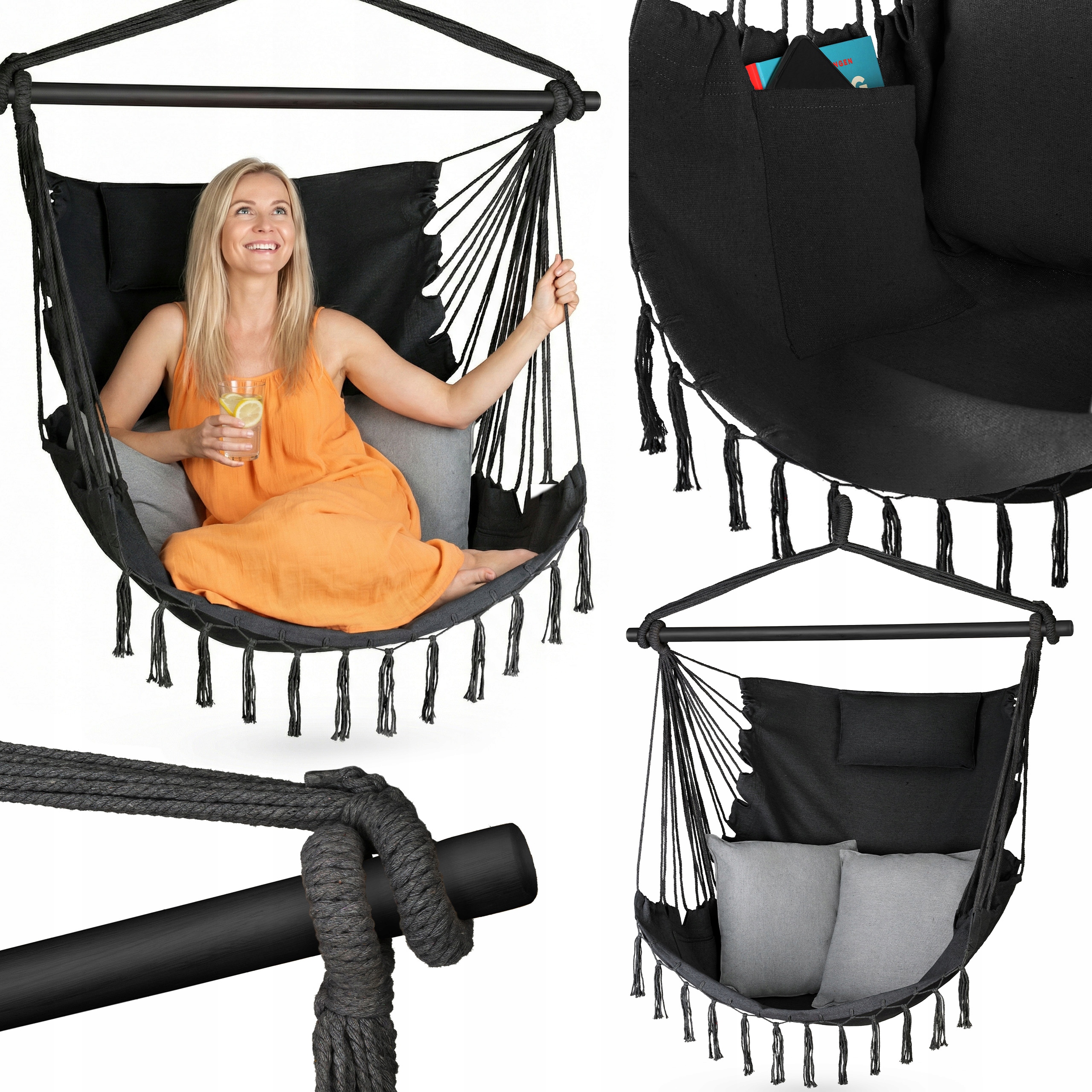 Fotel Wiszący Krzesło Brazylijske Huśtawka Hamak Boho Frędzle Luverno