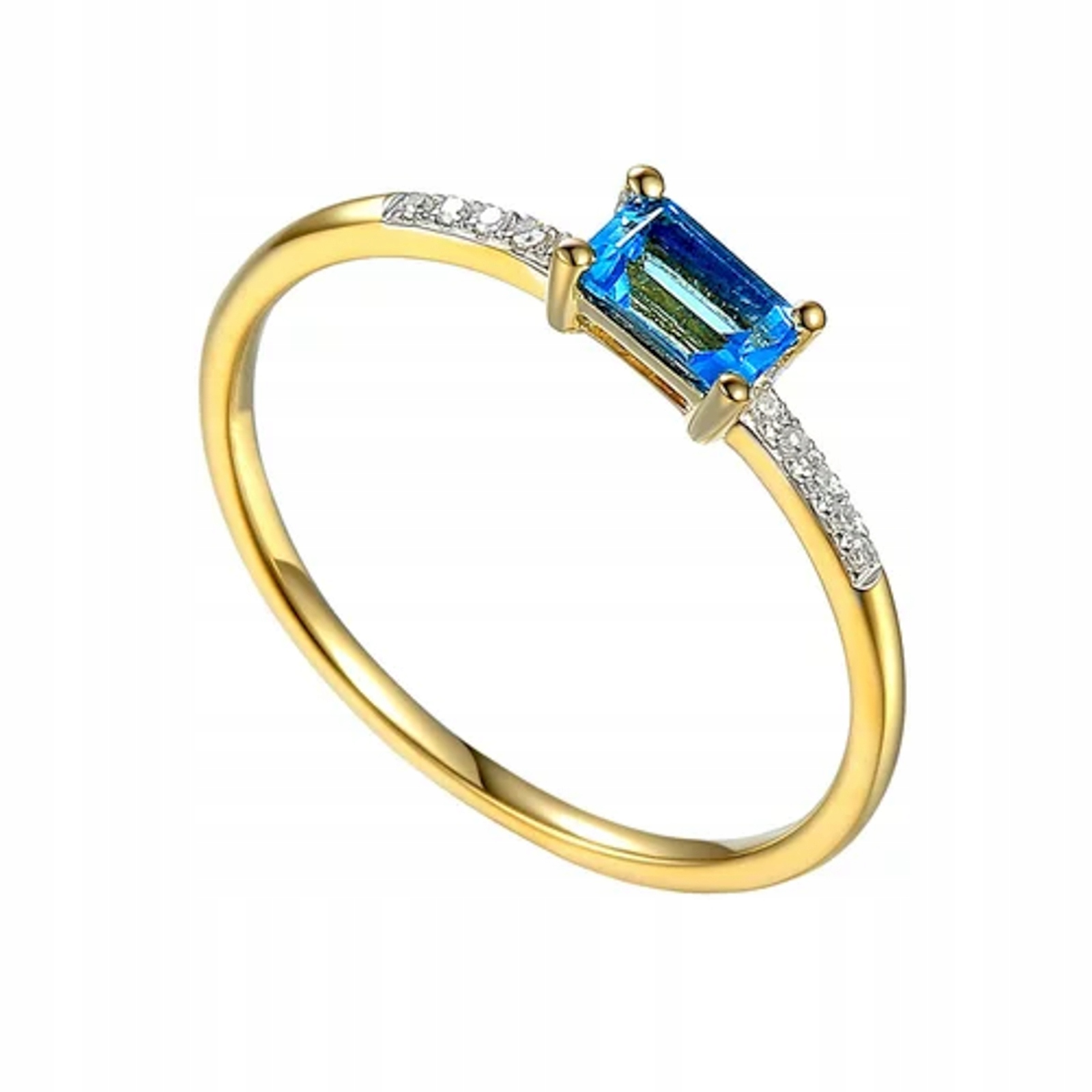 Pierścionek 14K Zaręczynowy Topaz Diamenty Grawer