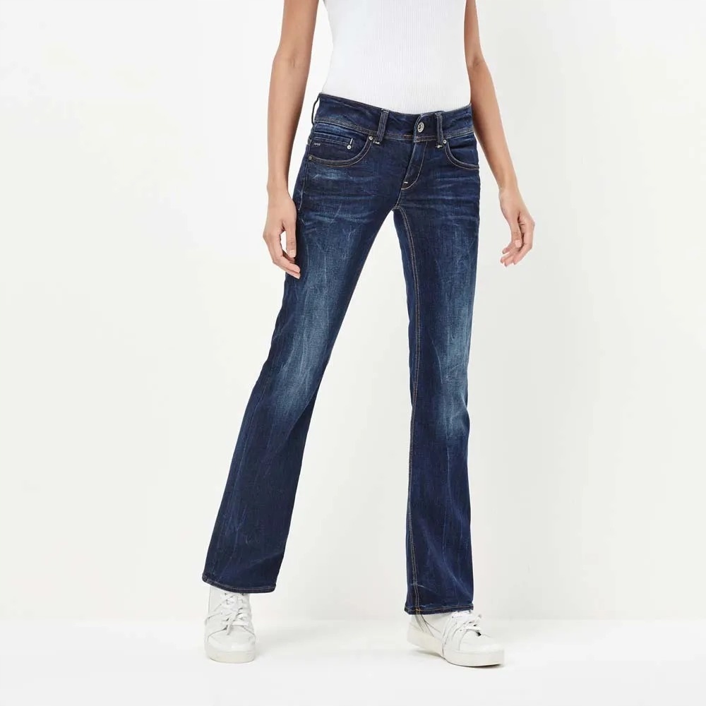 G Star Raw Džíny Vysoký Stav Rovné Modré S Oděrkami 25/32 6FA