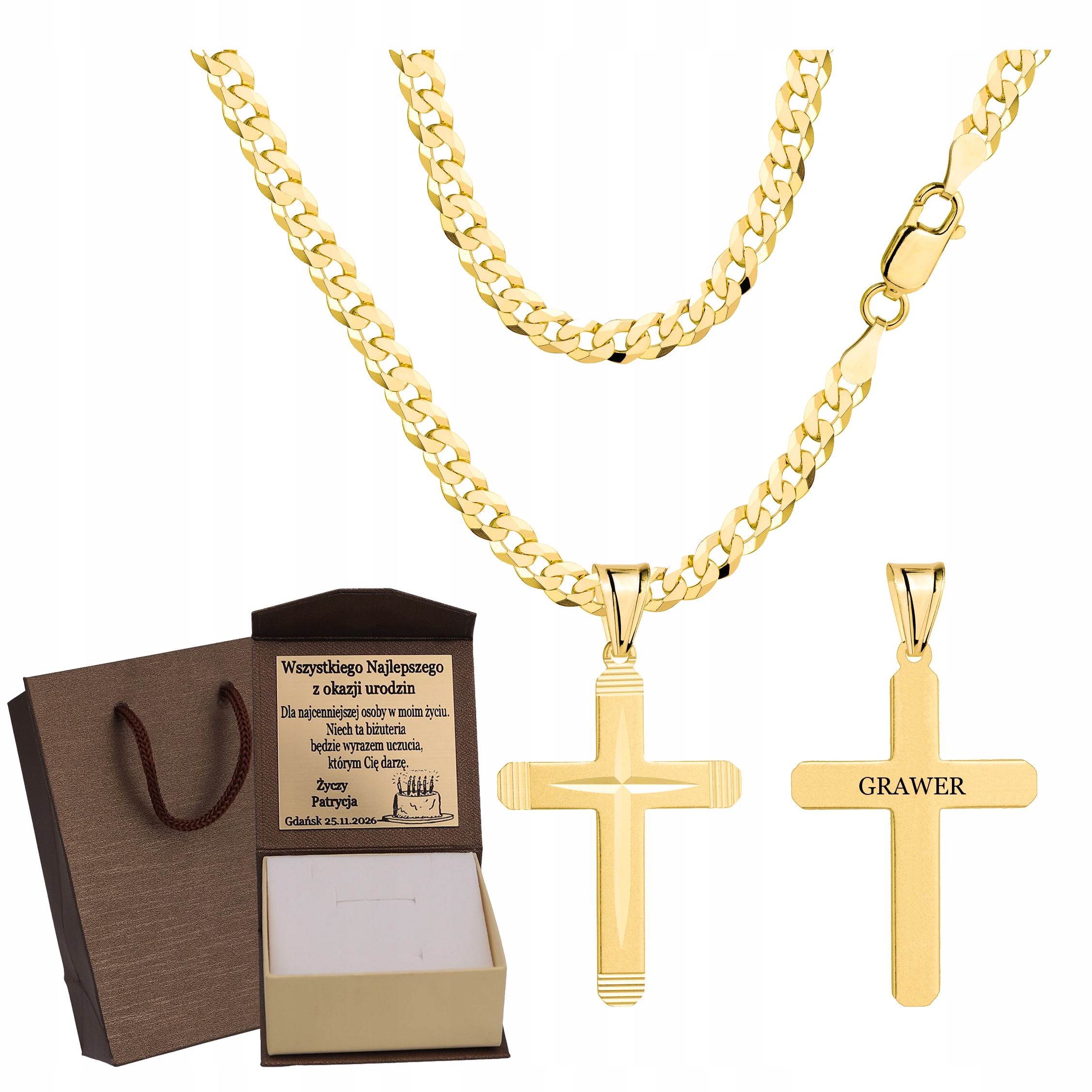 Zlatý Plný Řetízek Pánský Pancr S Křížkem Ryzost 925 585 Gravírování Bonus