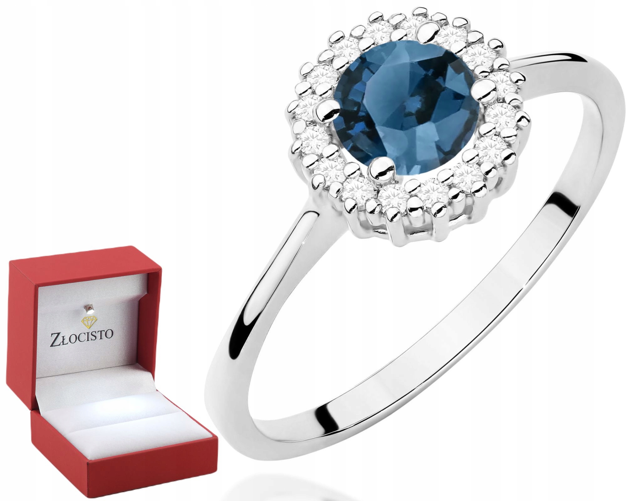 Bílé Zlato Prstýnek Topaz London Blue Diamanty Moderní 585 Dárek