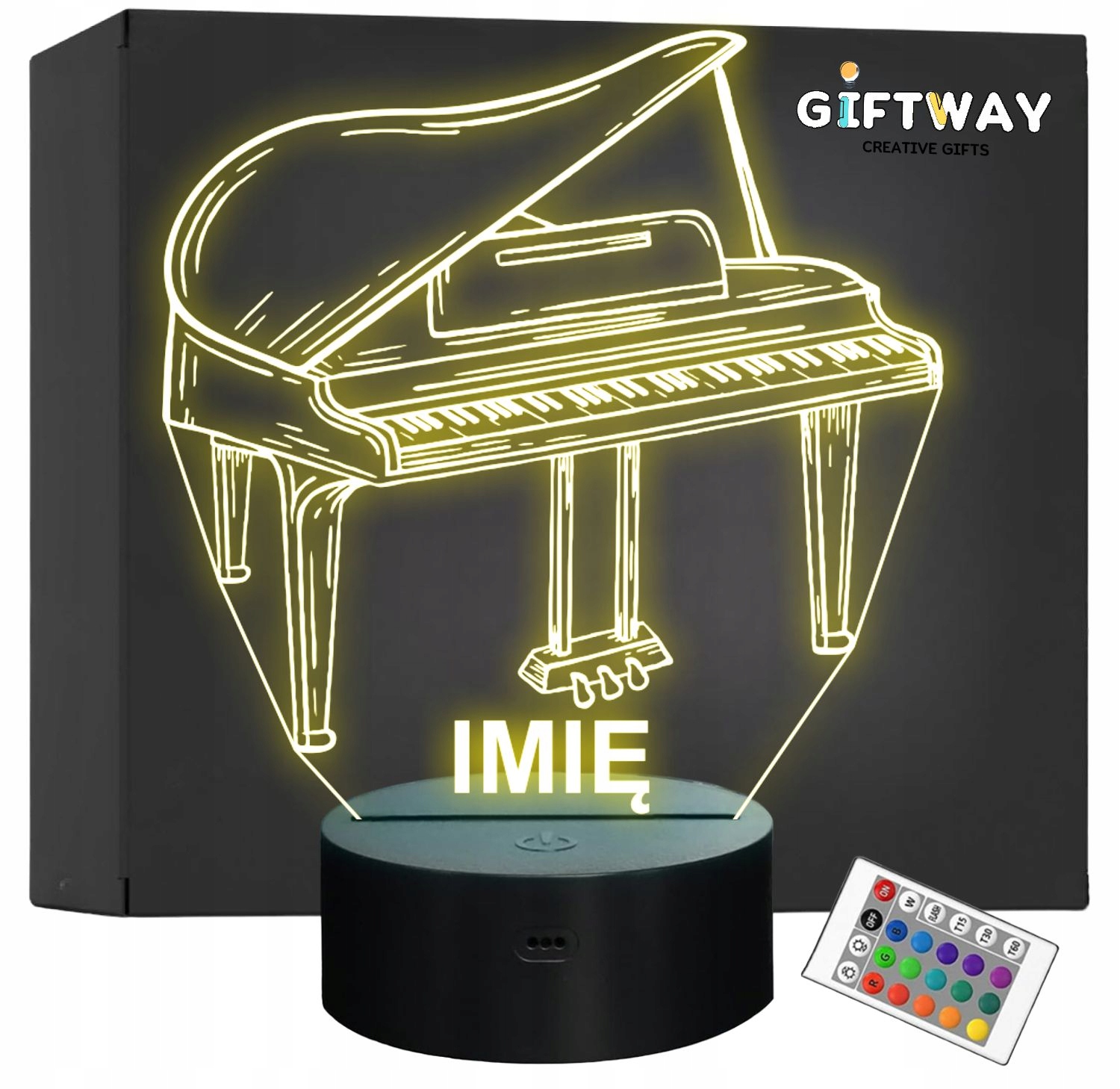 Lampka Nocna LED Imię Statuetka Fortepian Instrument na Prezent Grawer
