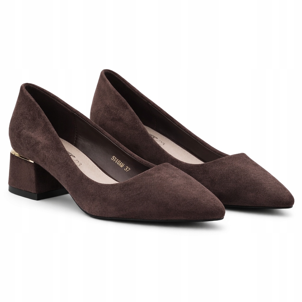 Buty Damskie Czółenka Brązowe Zamszowe Słupek 6cm Klasyczne