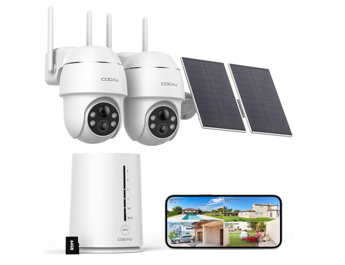 Venkovní solární otočná bezdrátová kamera 4MP 2.5K Alexa 64G 2ks