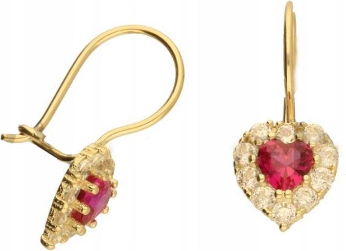 Zlaté náušnice 585, srdíčko s růžovými zirkony, klasický vzor pro ni