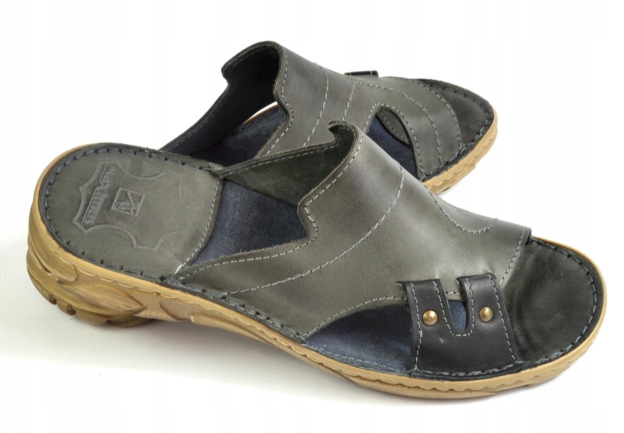 

033 polskie wygodne klapki skórzane Maximus Sz 45