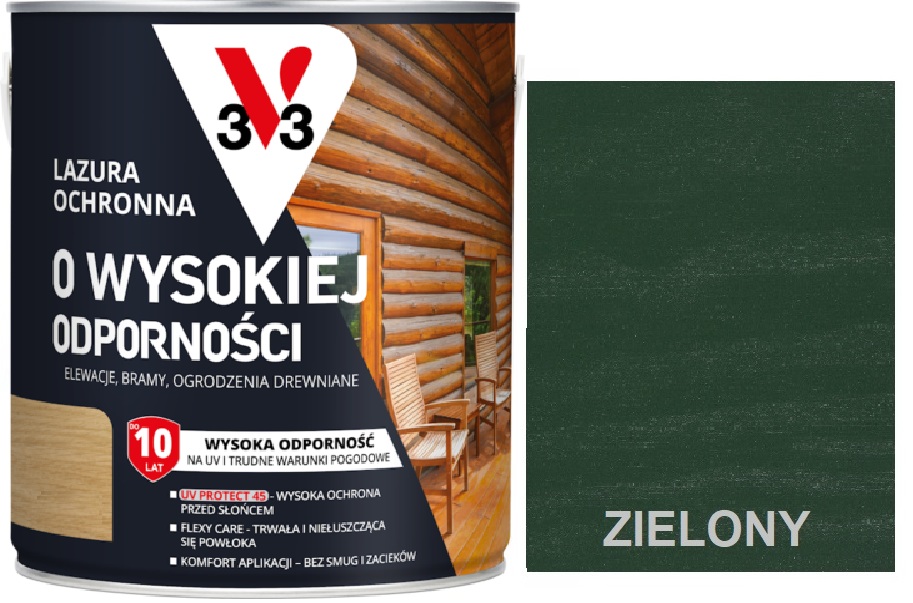 LAZURA V33 WYSOKA ODPORNOŚĆ 10LAT ZIELONY 2,5L