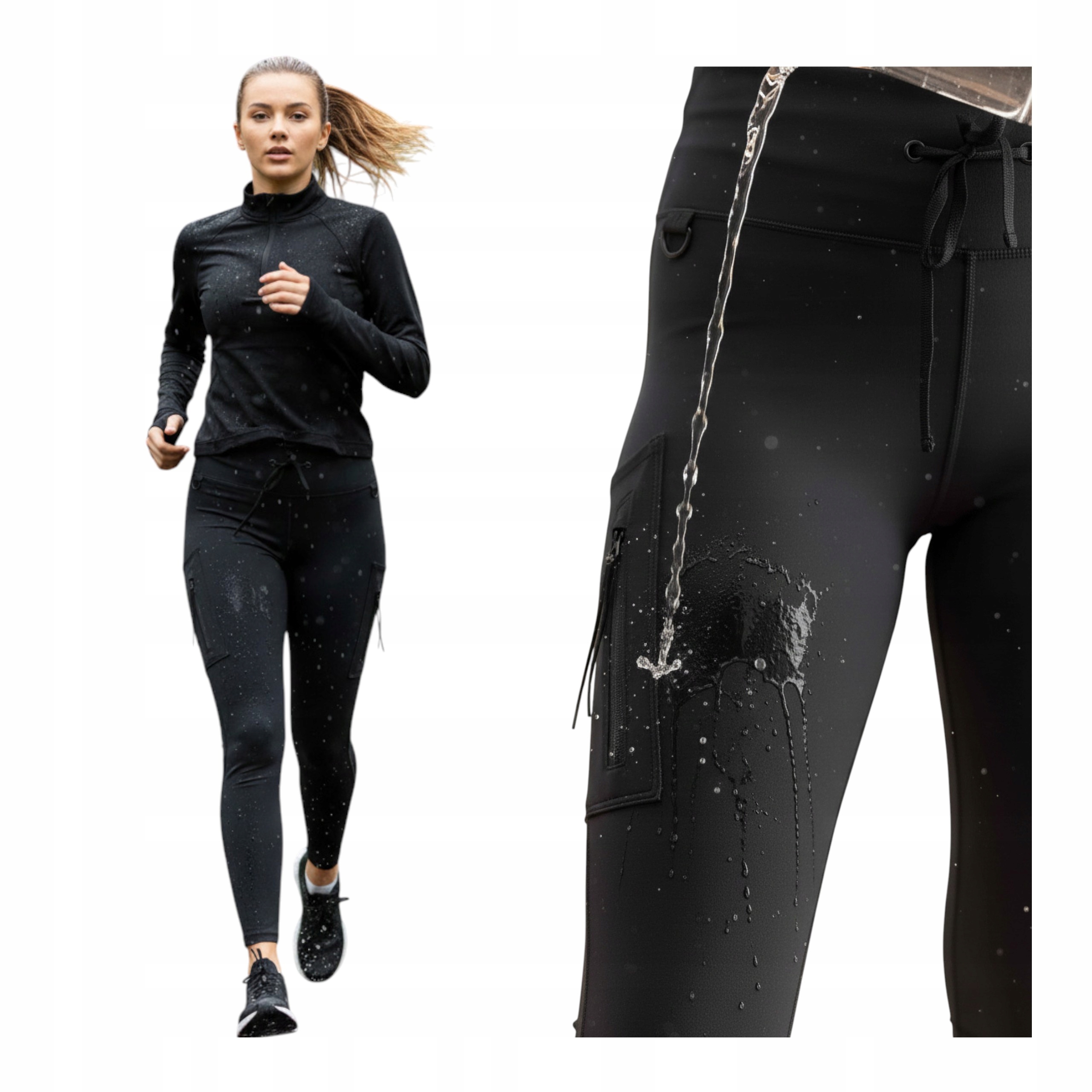Dámské hydrofobní nepromokavé černé sportovní legíny Legs L