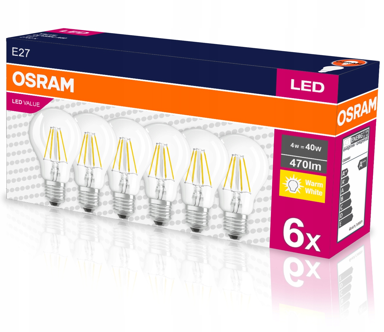 

6x Żarówka Led E27 4W 40W 2700K Osram Filament