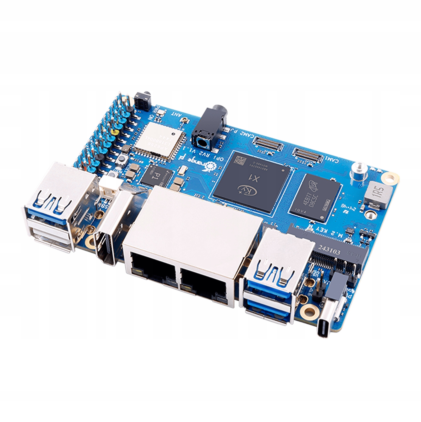 OrangePi RV2 Ky X1 8core Risc-v Ai 4GB 2xLAN 2xM.2(NVME) WiFi Ble Usb Gpio