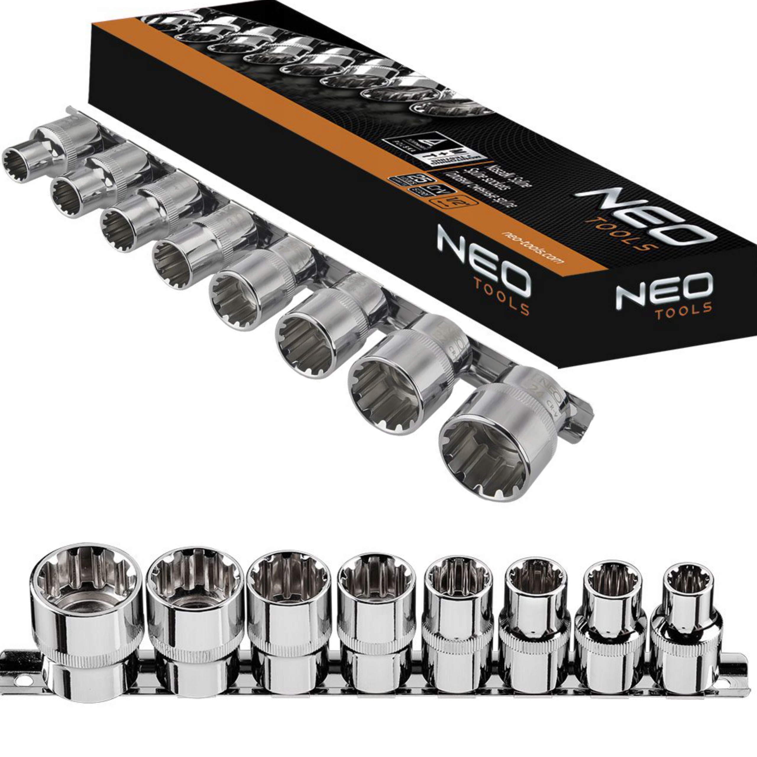 NEO TOOLS ZESTAW NASADKI SPLINE 1/2 ZESTAW 8 SZTUK 10-24MM LISTWA 08-651 Marka NEO TOOLS