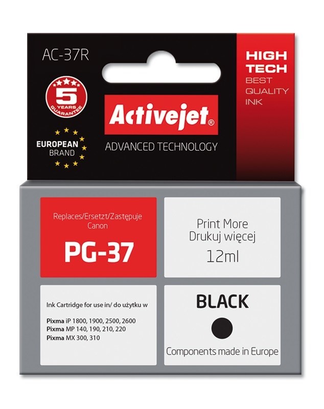 Activejet AC-37R Tusz (zamiennik Canon PG-37 Premium 12 ml czarny)