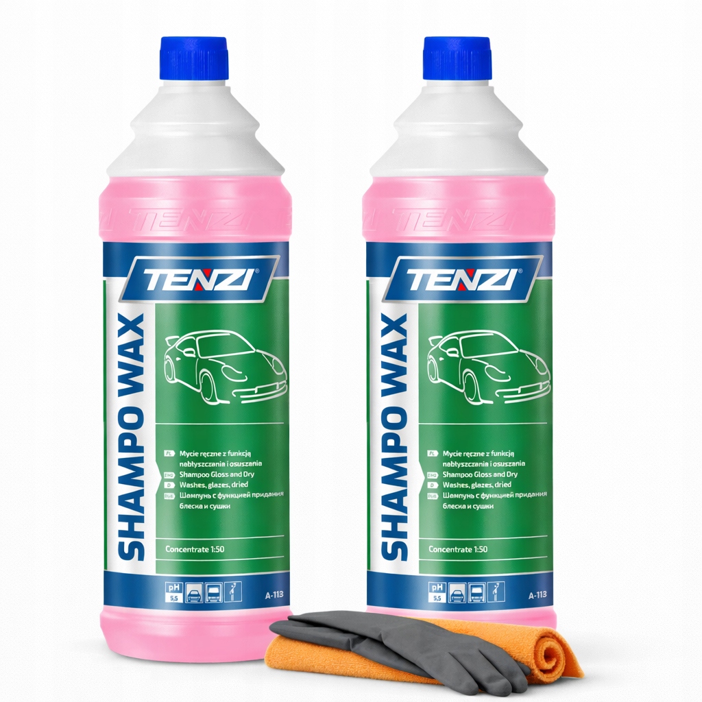 Tenzi Shampoo Wax szampon z woskiem carnauba 2x1L mikrofibra rękawice