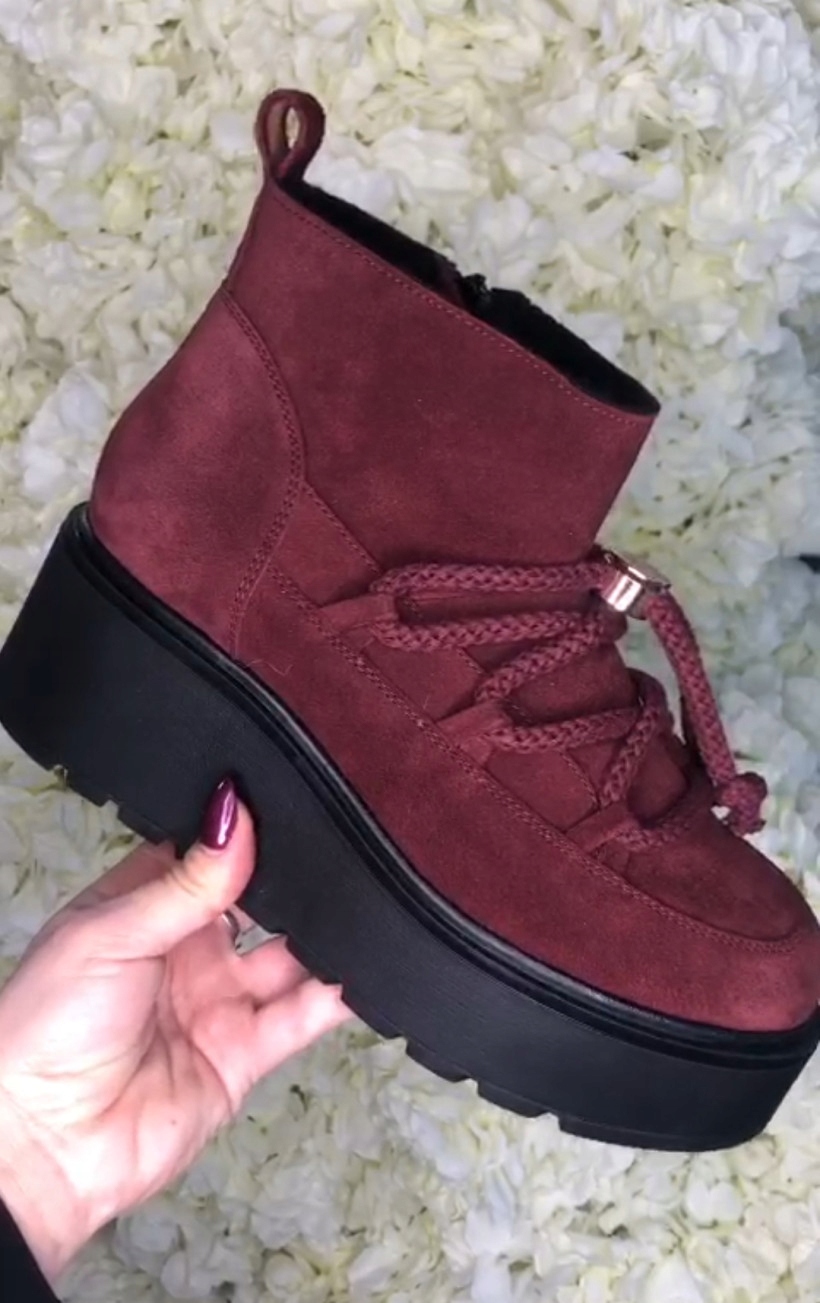 Kožené vínové sněhule na platformě R 37