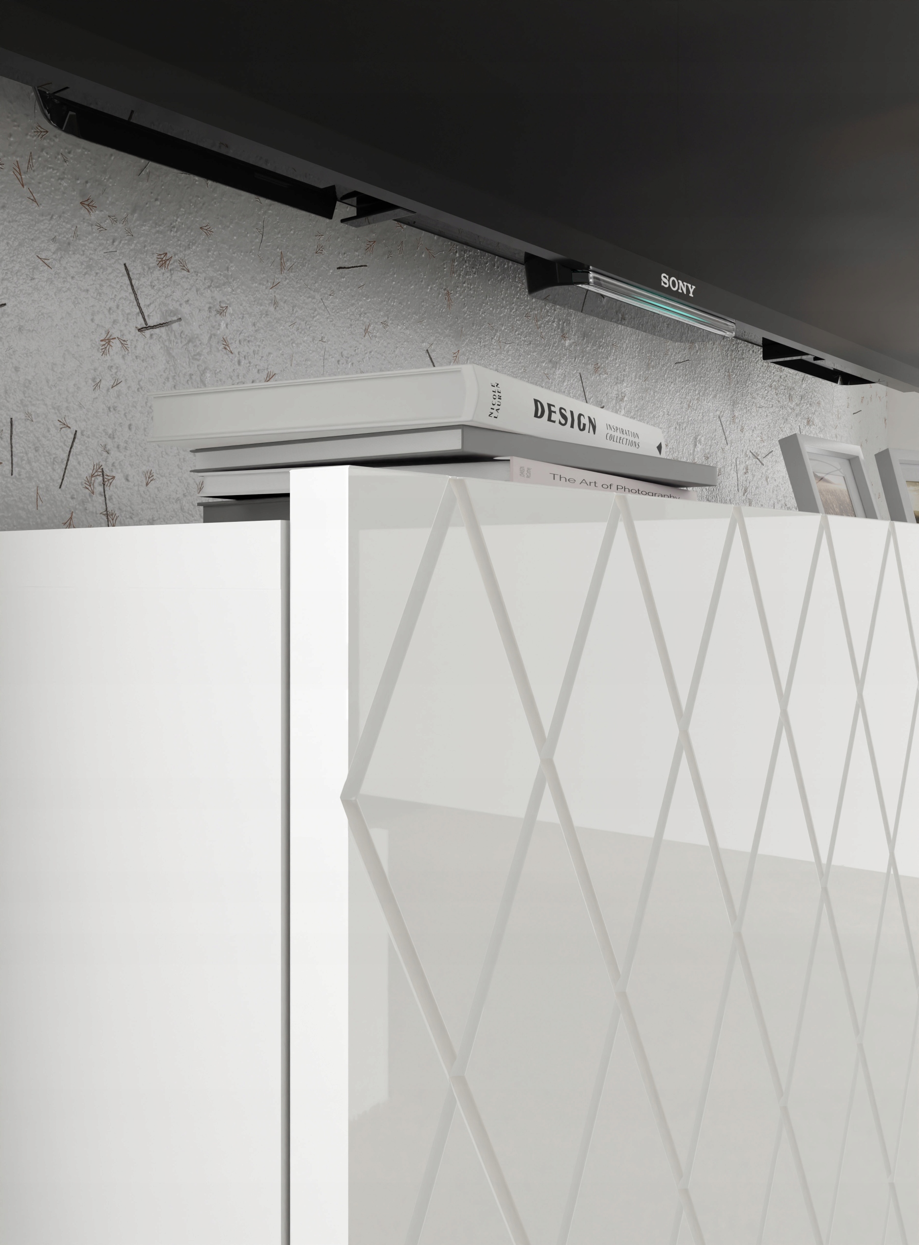 Szafka RTV DIUNA 2D1K 145 cm biały połysk nóżki Głębokość mebla 42 cm