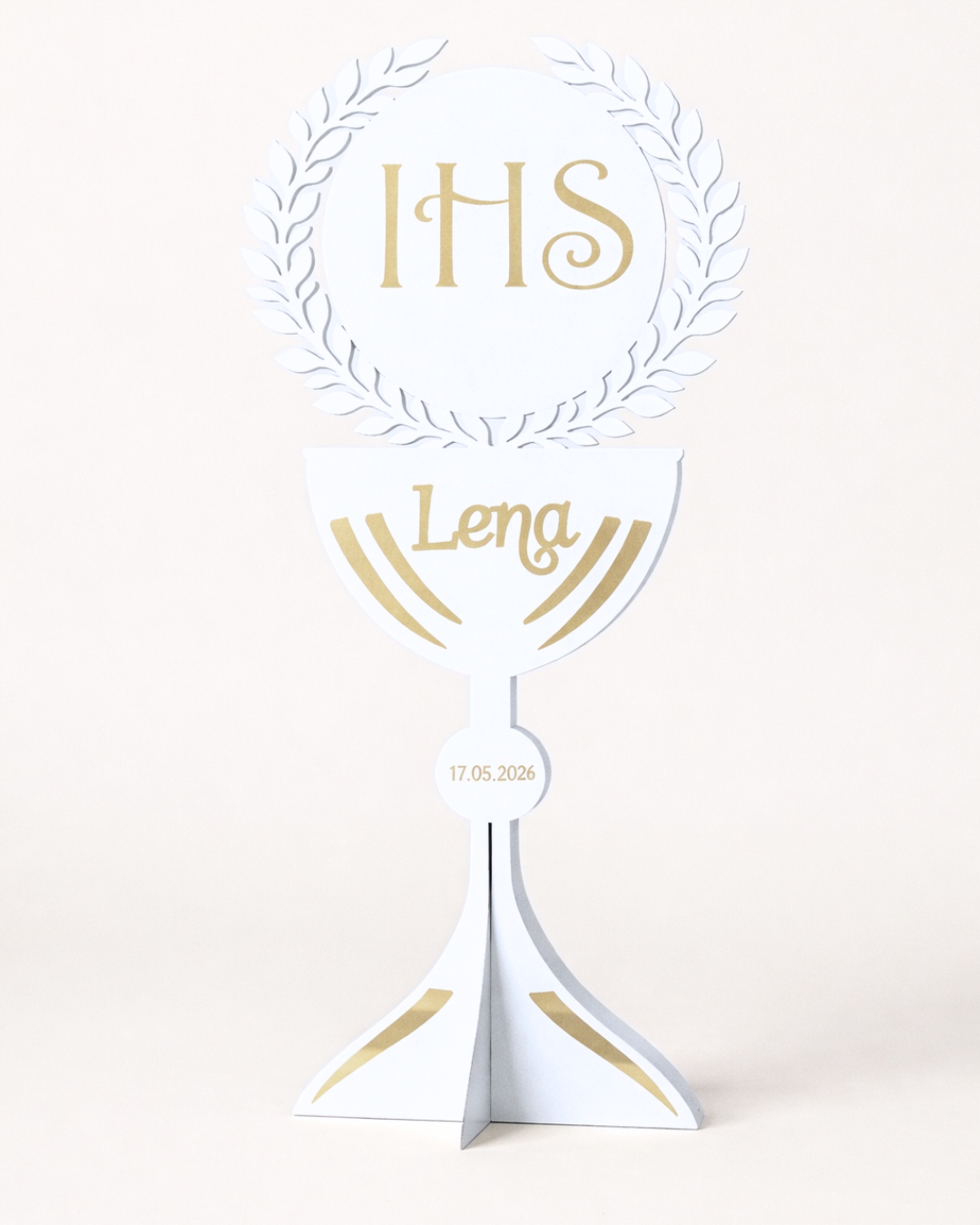 Dekorácia komunijný pohár Ihs biela plus zlato 65 cm