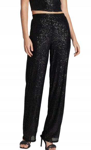 Pieces Černé Společenské Kalhoty S Flitry Dlouhé Rovné M Xqb