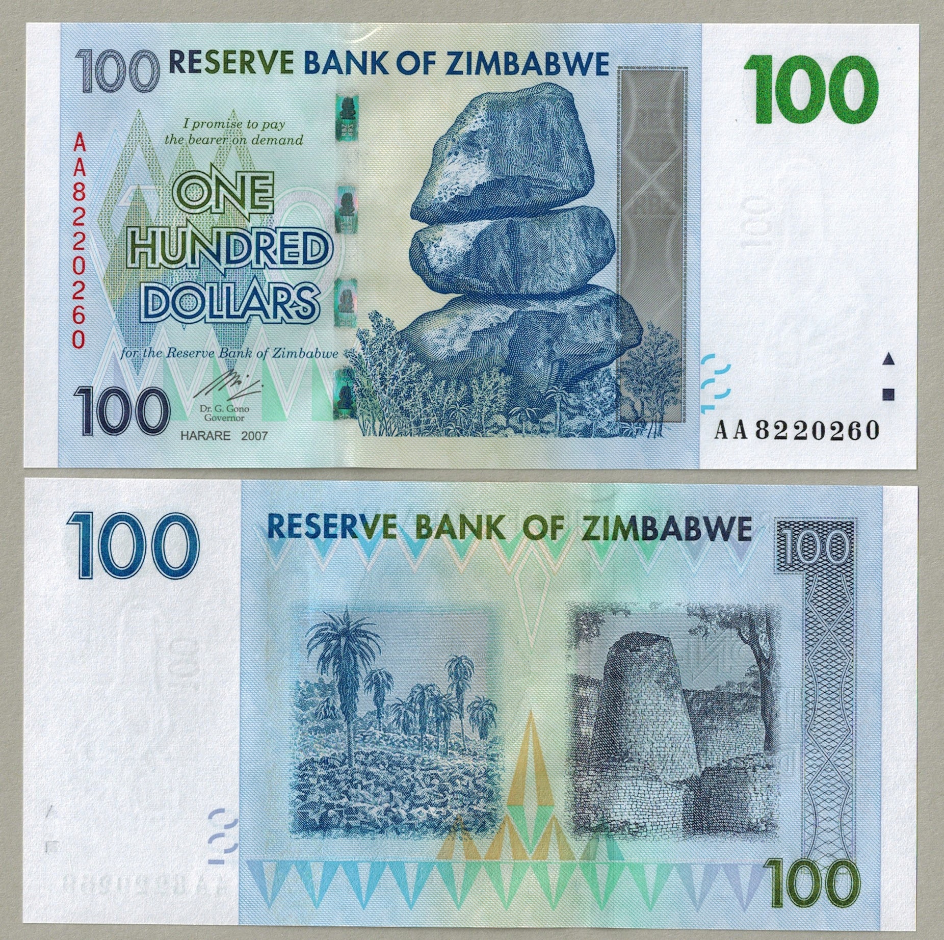 Zimbabwe 100 Dolar 2007 P-69 UNC