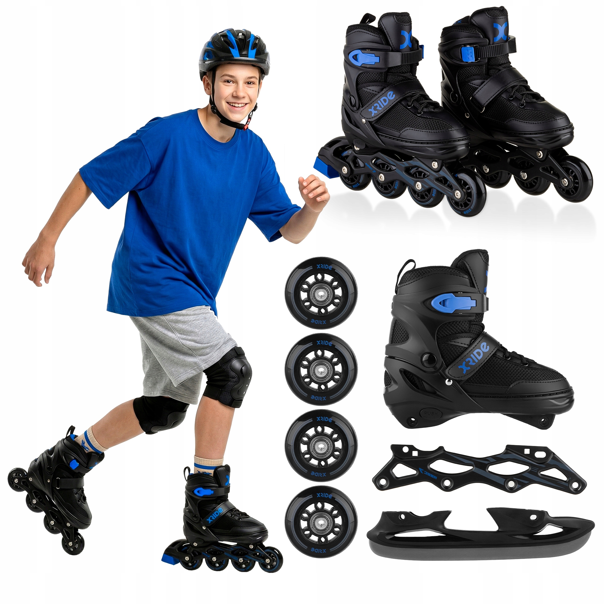 Kolečkové Brusle Nastavitelné Brusle 2V1 Kolečkové Brusle Brusle Na Led 4V1 Rekreace Xride 39-42